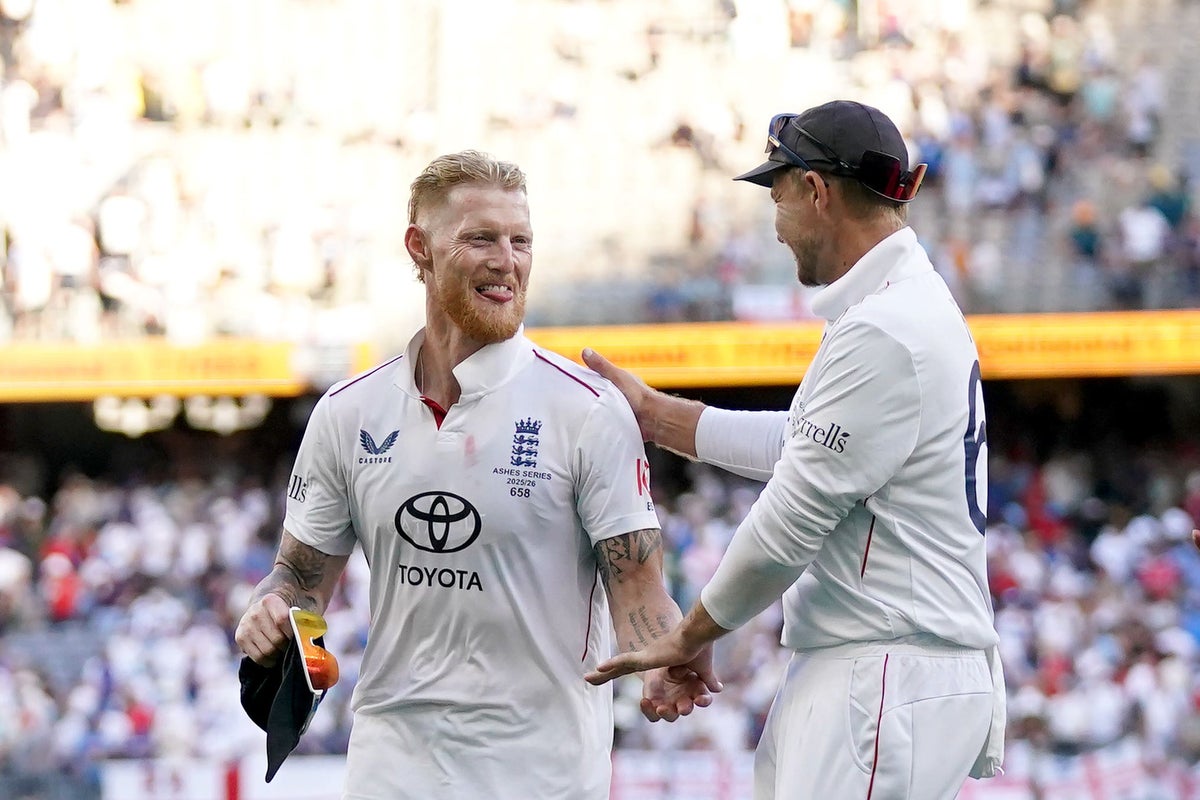 Joe Root and Ben Stokes during an England cricket match, accompanying Independent coverage.