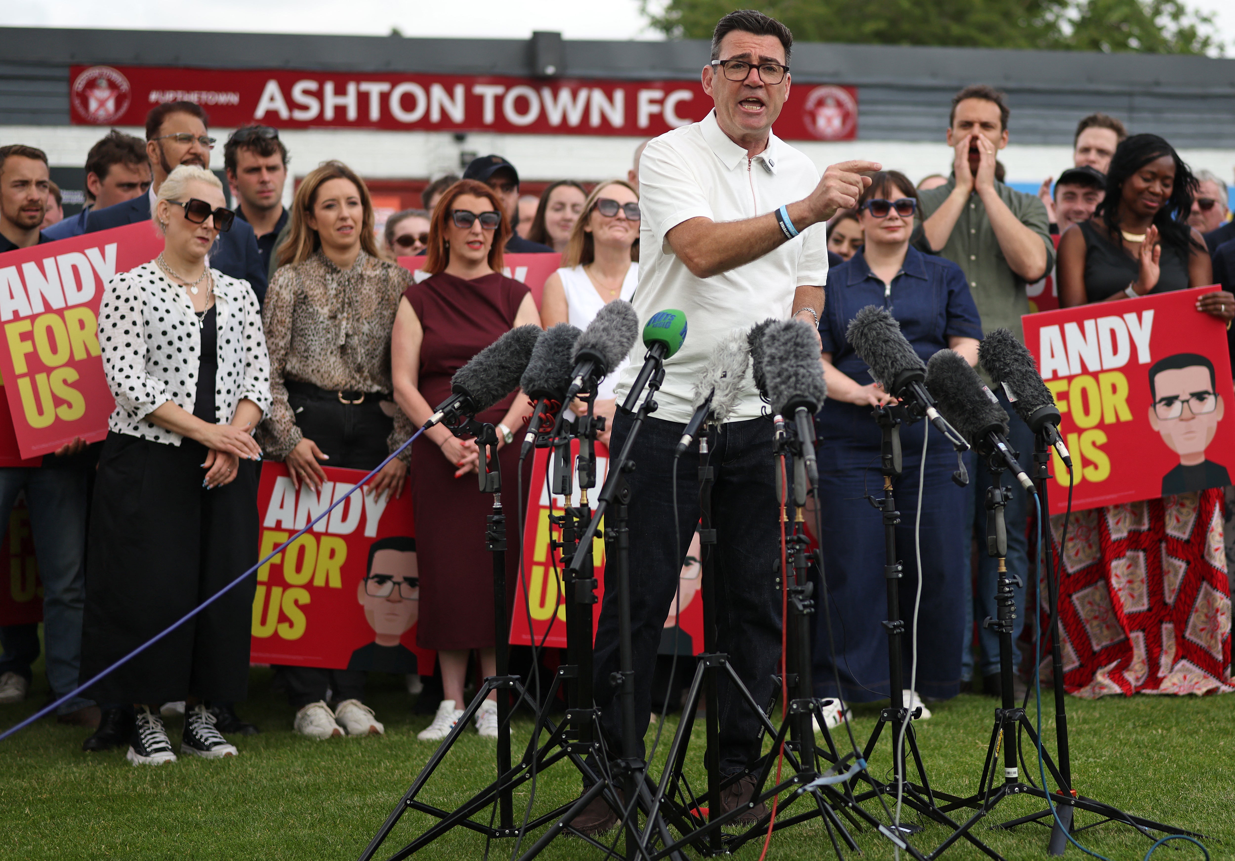 Andy Burnham at Ashton Town FC in his new constituency