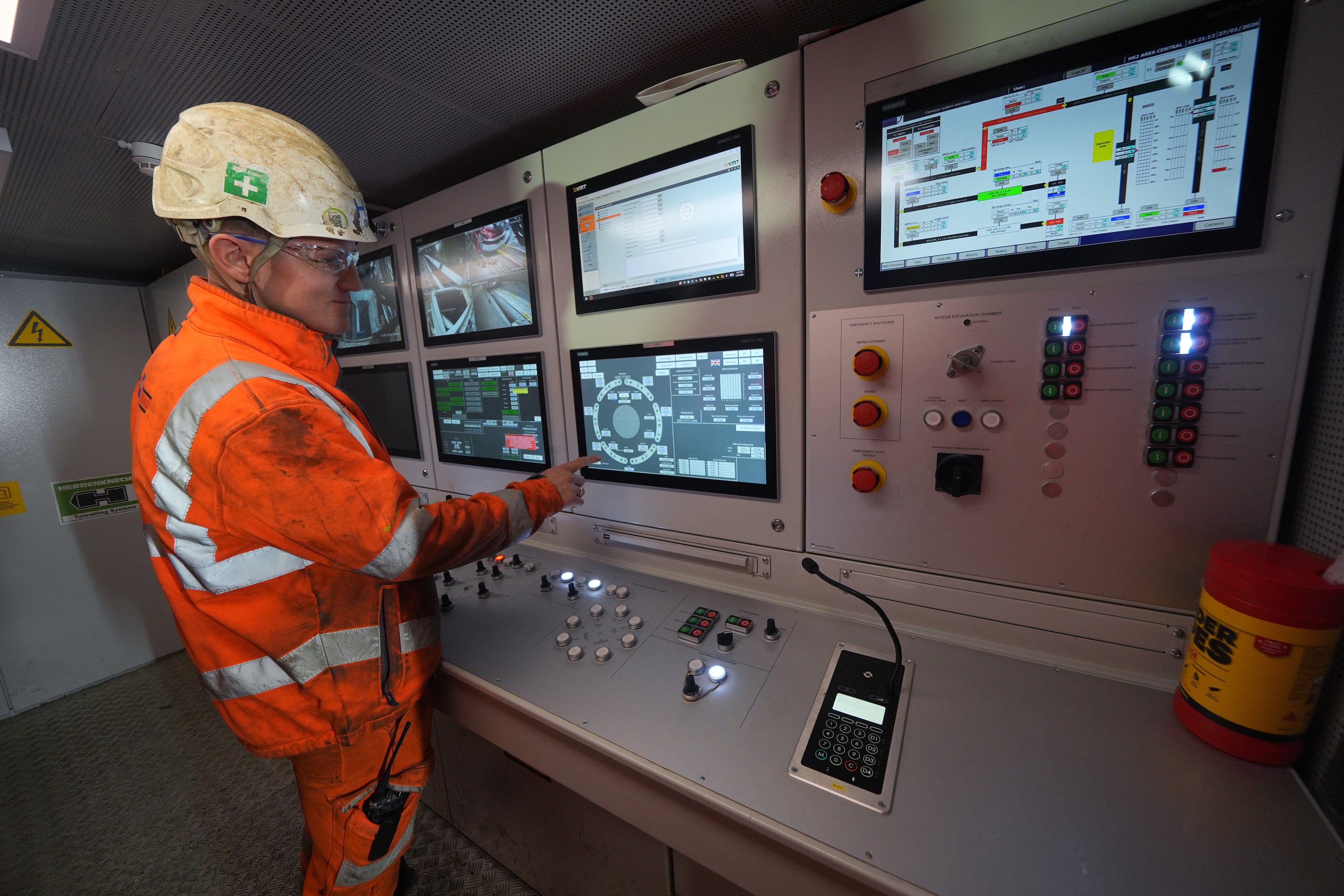 A view of the HS2 Tunnelling machine control room, ahead of a ceremony at the Atlas Road Tunnelling Office,