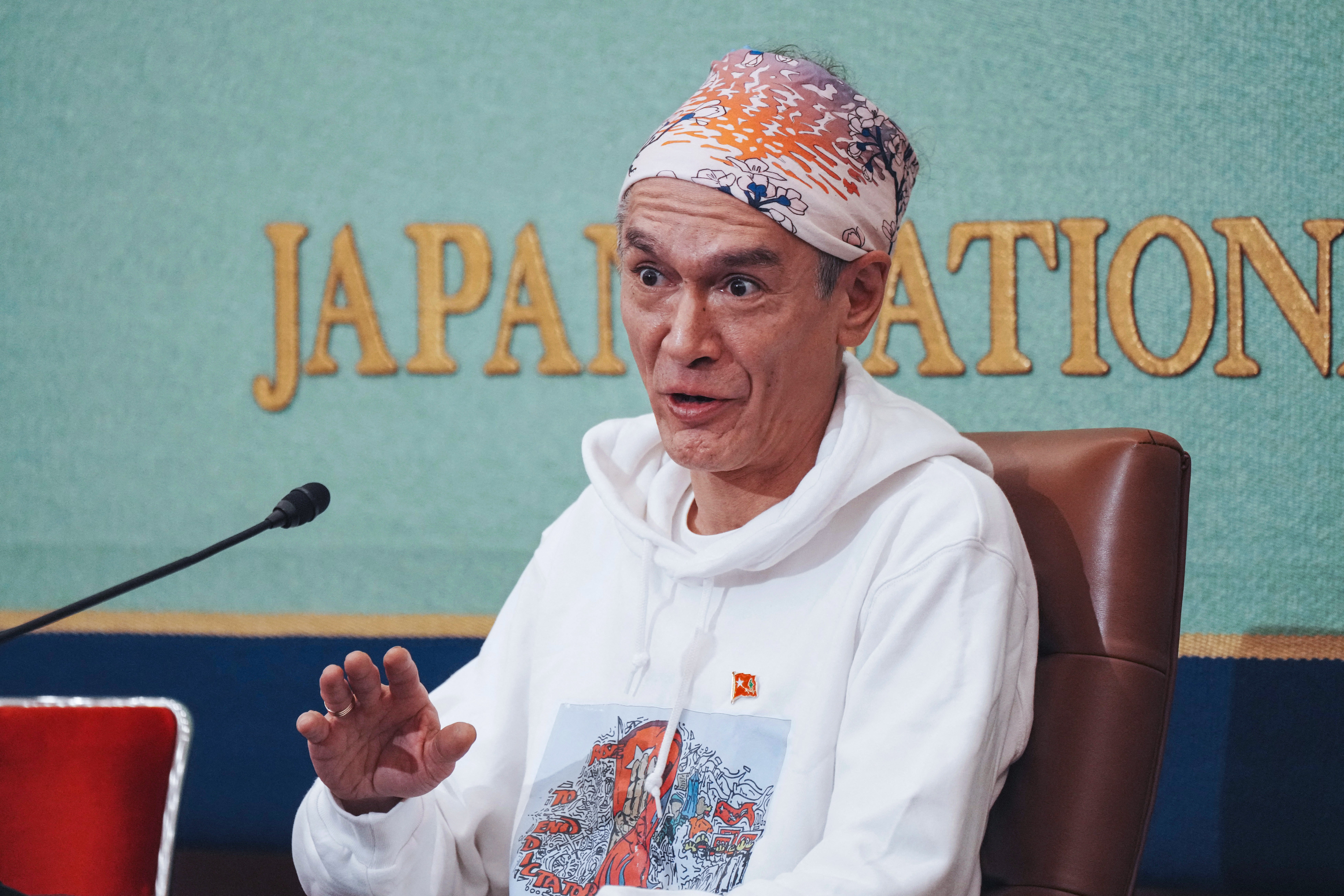 Kim Aris, son of Myanmar's deposed democratic leader Aung San Suu Kyi, speaks during a press conference at the Japan National Press Club in Tokyo on 15 December 2025 (AFP/Getty)