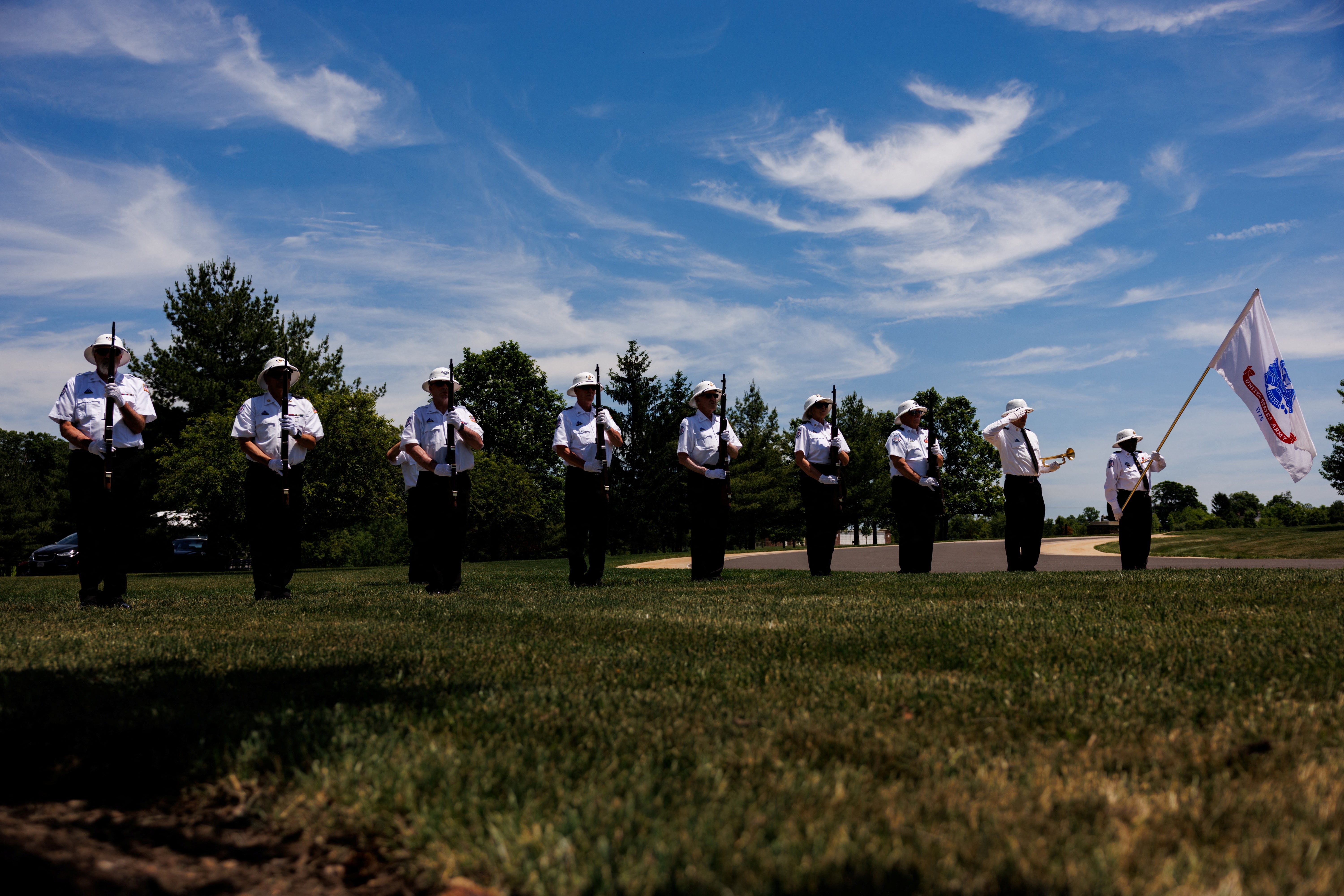 The Guardians of the National Cemetery participate in a veteran interment at the Washington Crossing National Cemetery in Washington Crossing, Pennsylvania