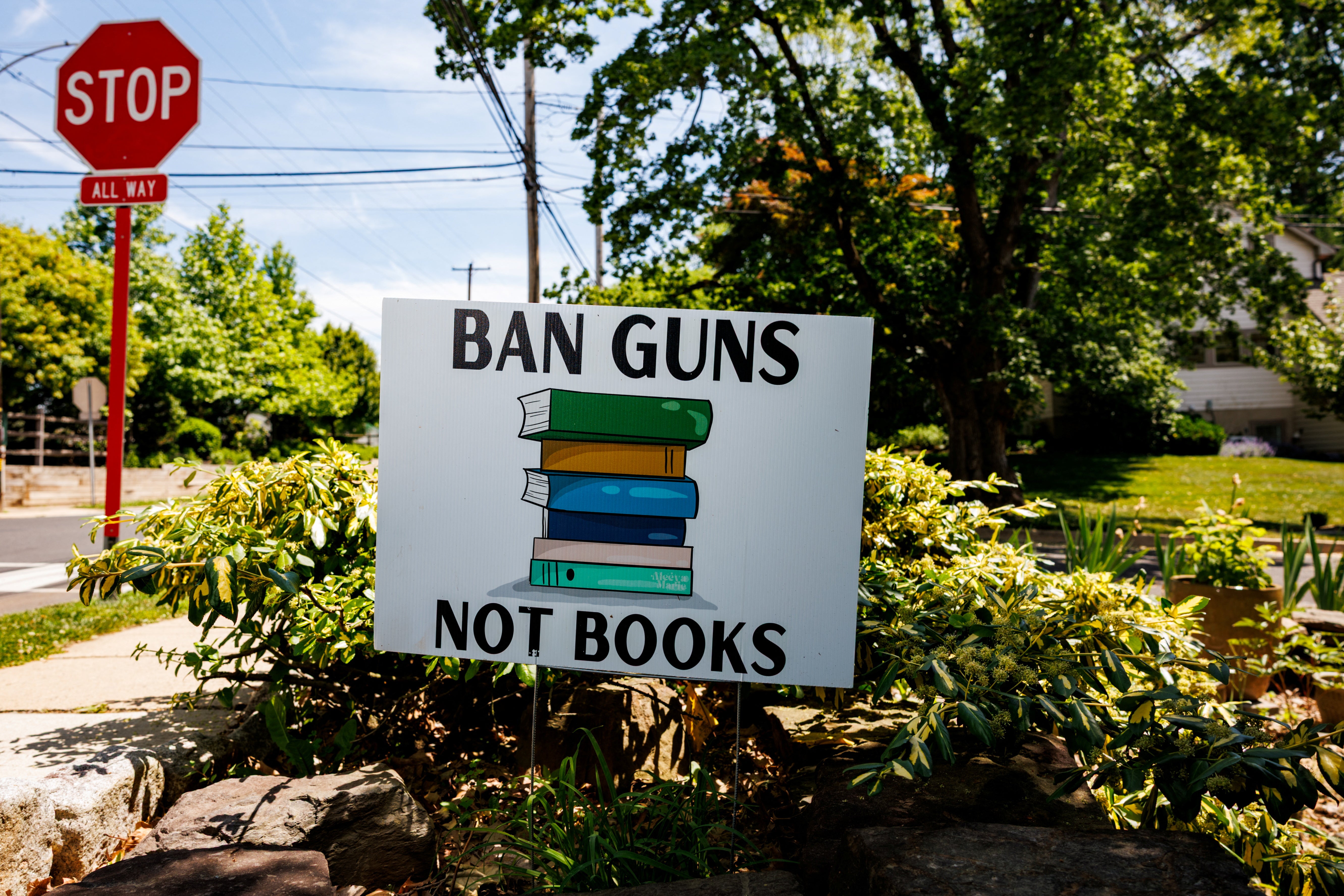 Signage outside of Doreen Stratton's home in Doylestown, Pennsylvania