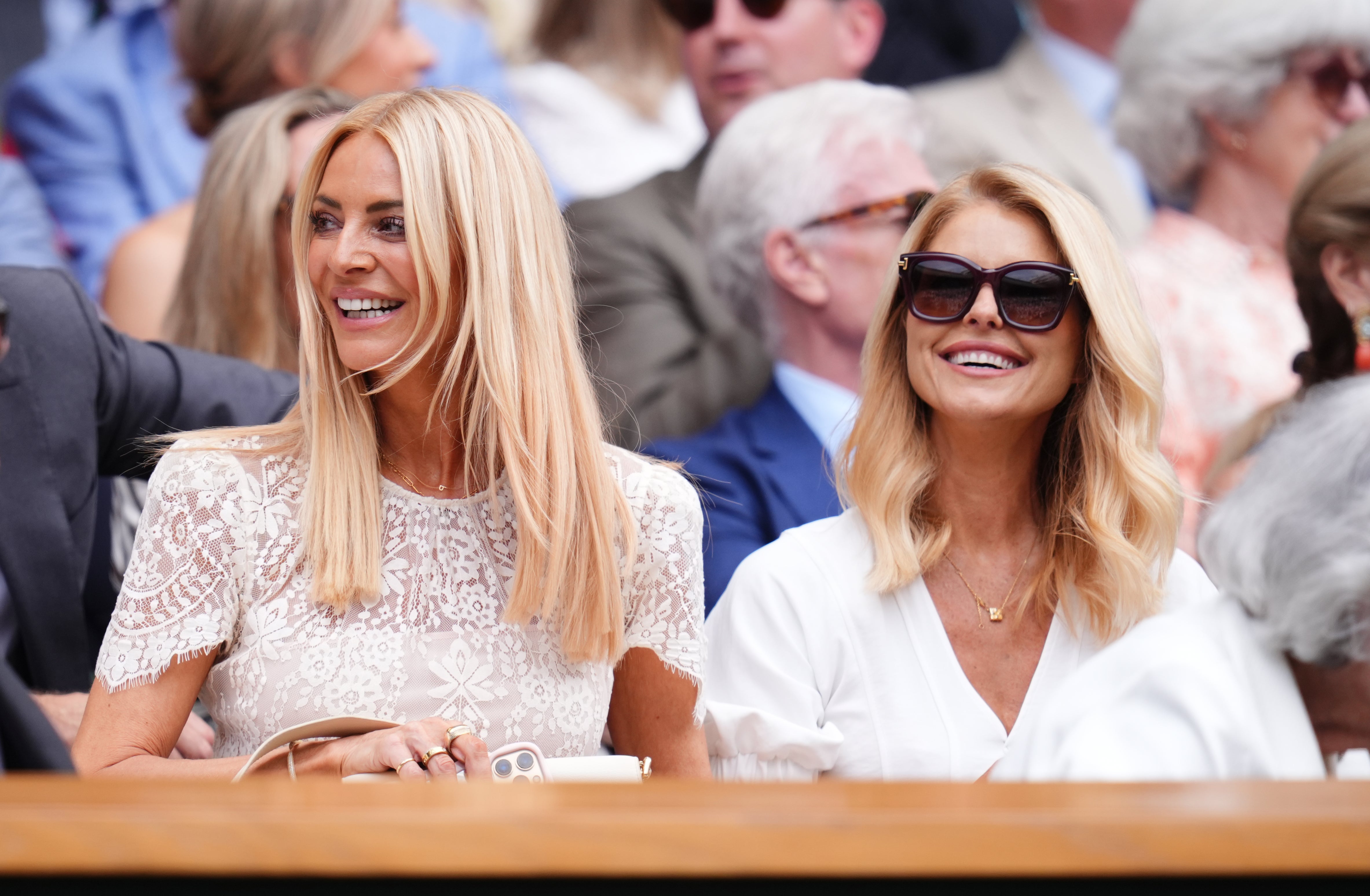 Tess Daly and Gayle Lawton in the royal box on day one of the 2026 Wimbledon Championships (PA)