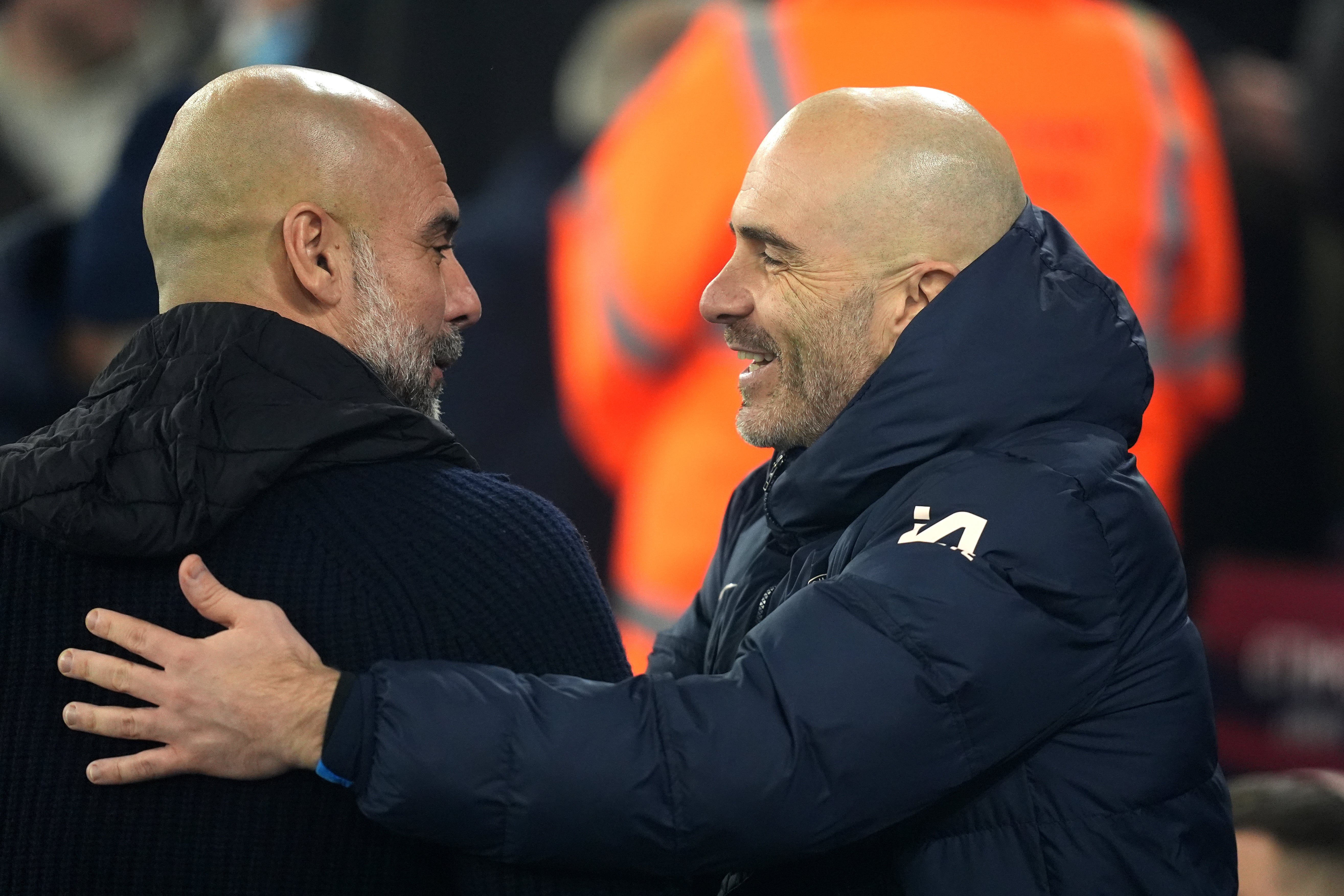 Enzo Maresca, right, and former Manchester City manager Pep Guardiola (Martin Rickett/PA)