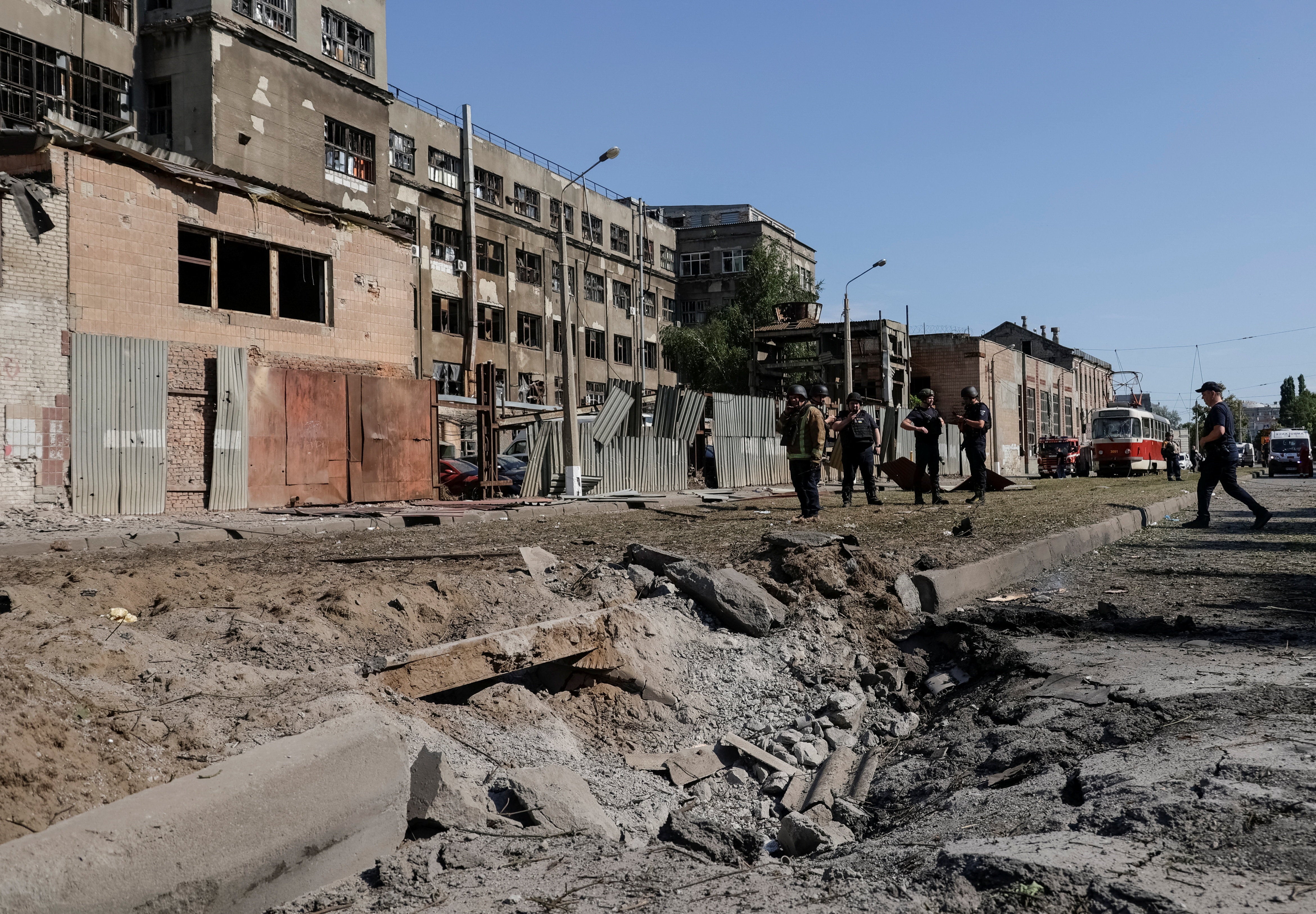 Police officers work at the site of a Russian air strike, amid Russia's attack on Ukraine, in Kharkiv, Ukraine, 29 June 2026