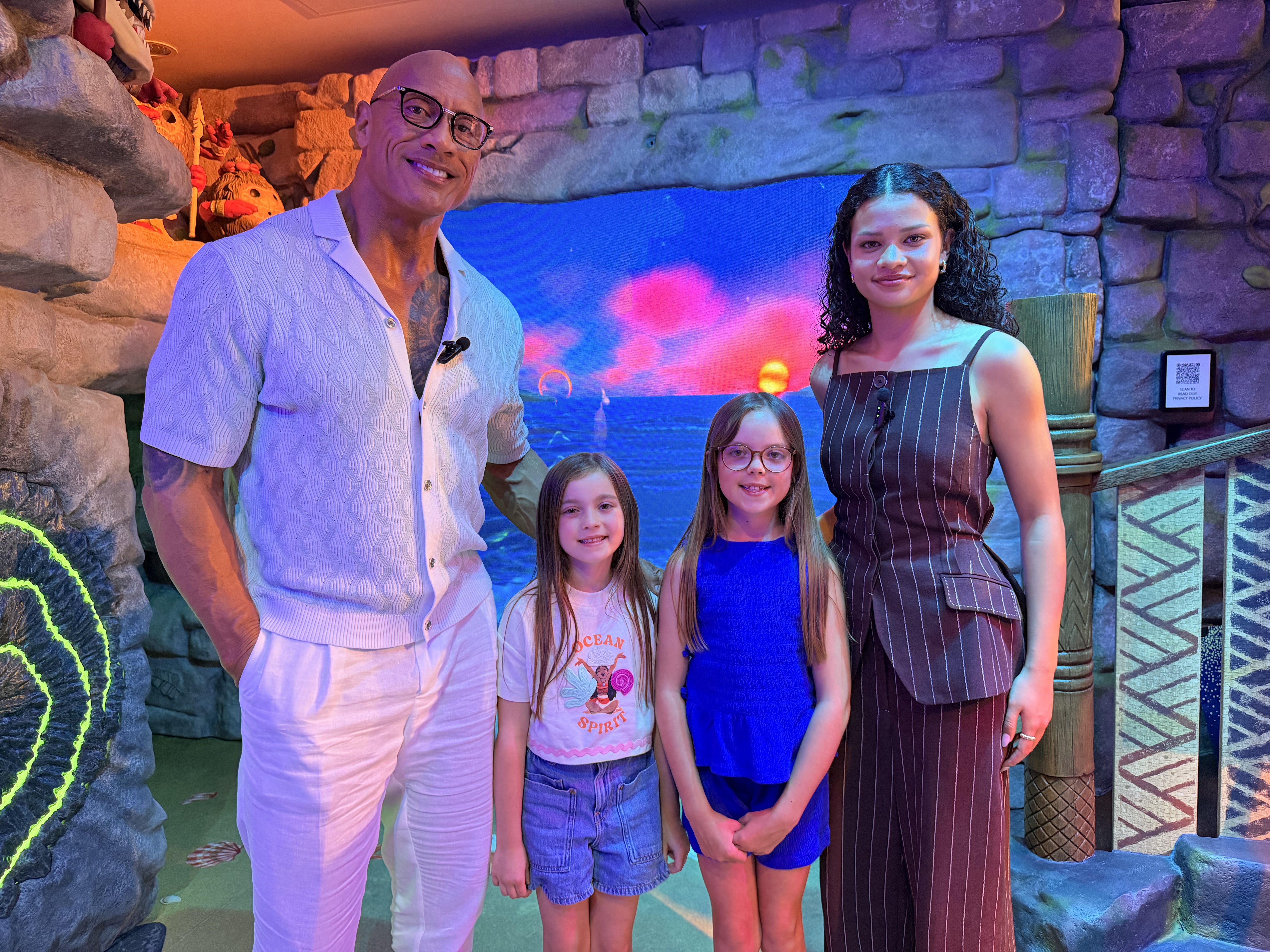 Dwayne Johnson and Catherine Laga’aia, with Bella Riding and her sister Luna (GOSH/PA) (PA Media)
