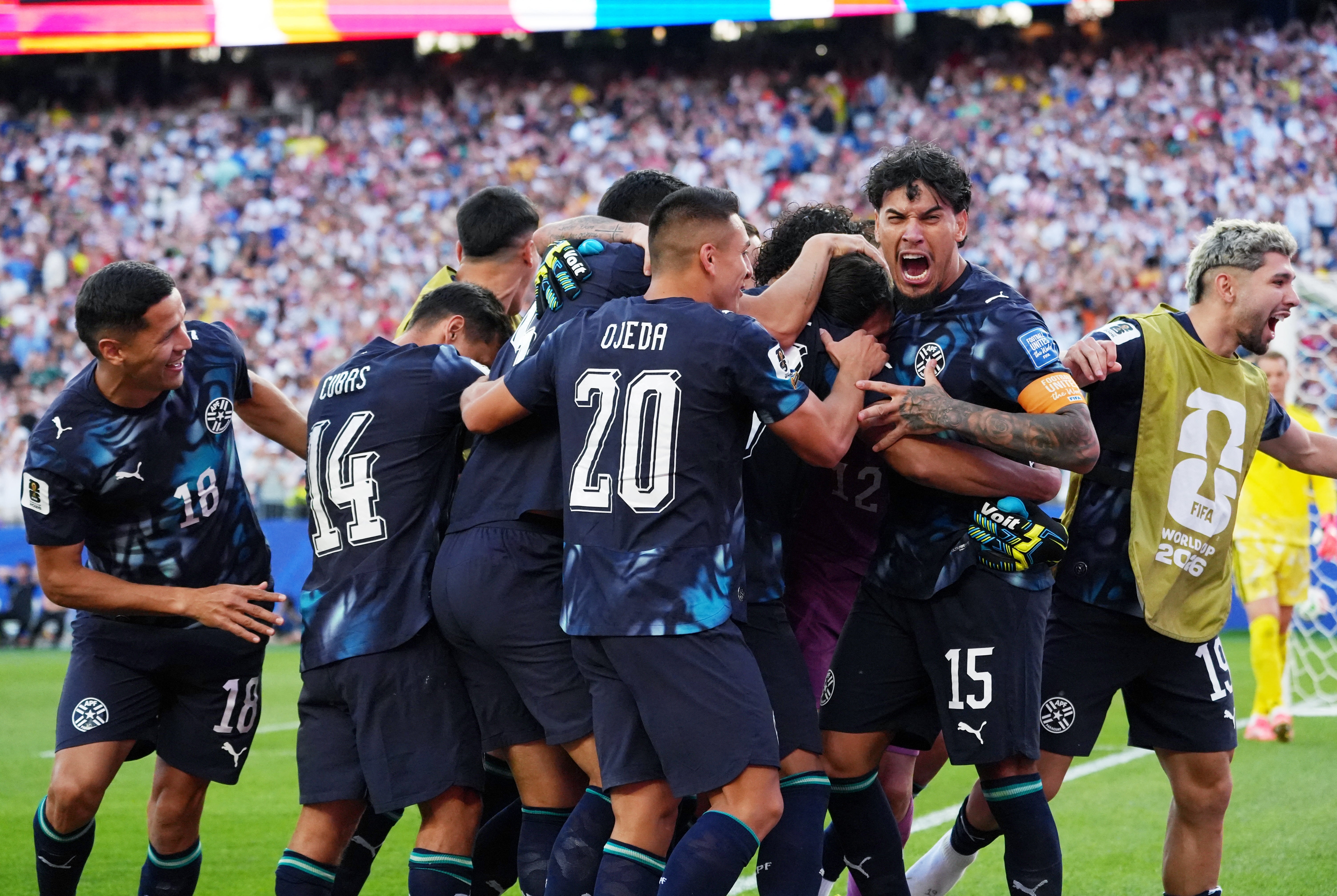 Paraguay celebrate victory over Germany