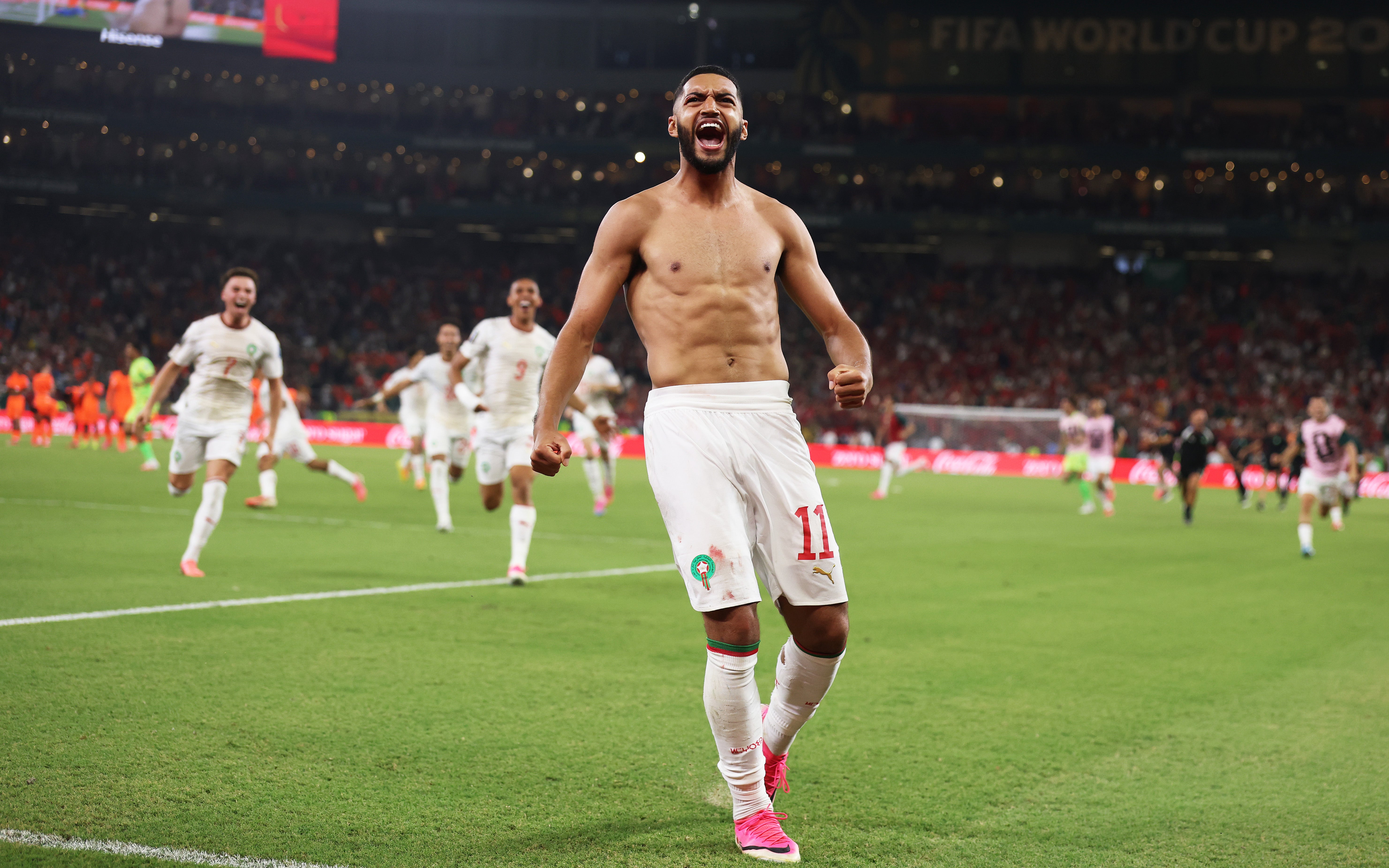 Ismael Saibari celebrates scoring the decisive penalty