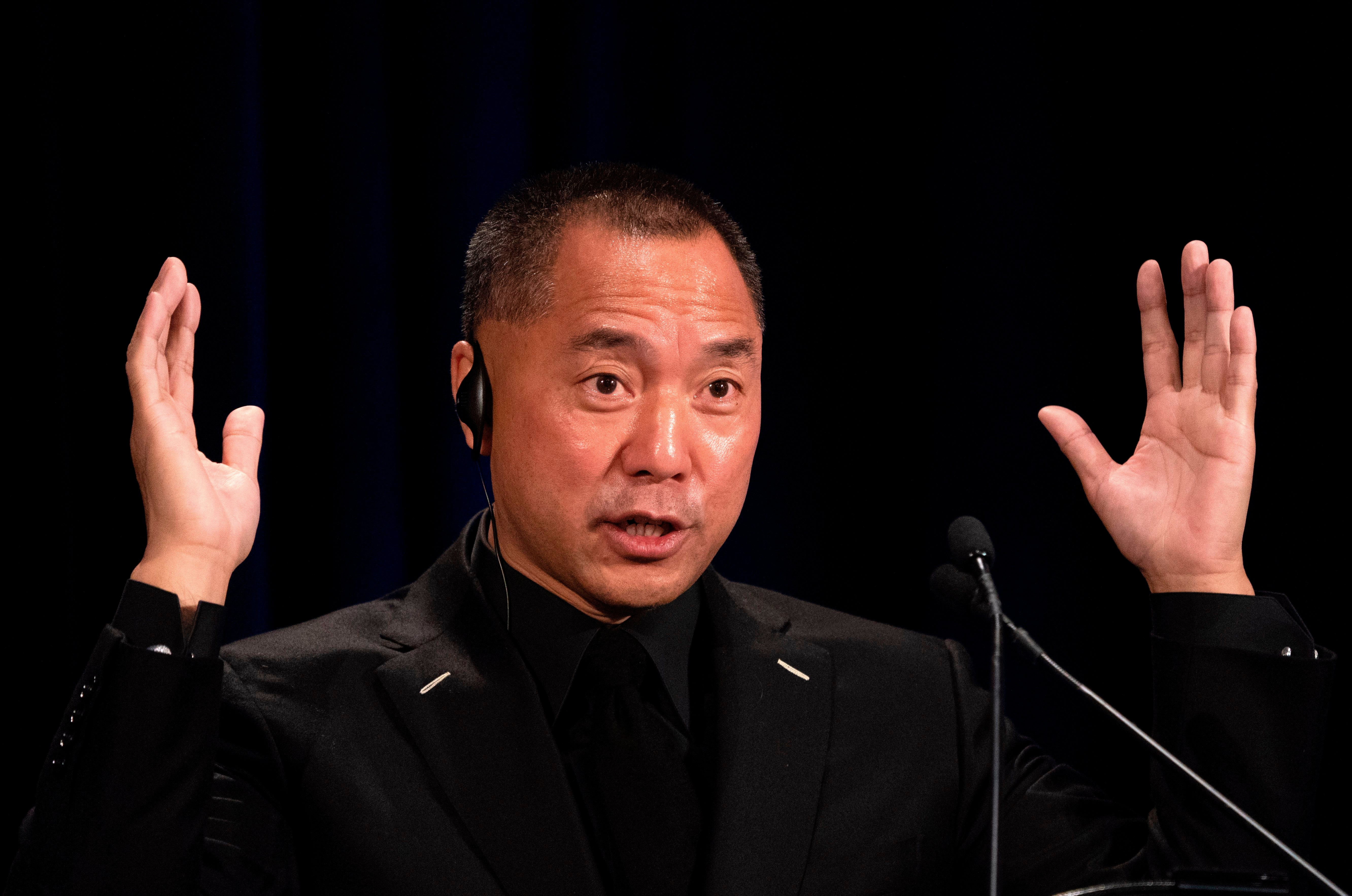 Fugitive Chinese billionaire Guo Wengui hold a news conference on 20 November 2018 in New York, on the death of of tycoon Wang Jian in France on 3 July 2018