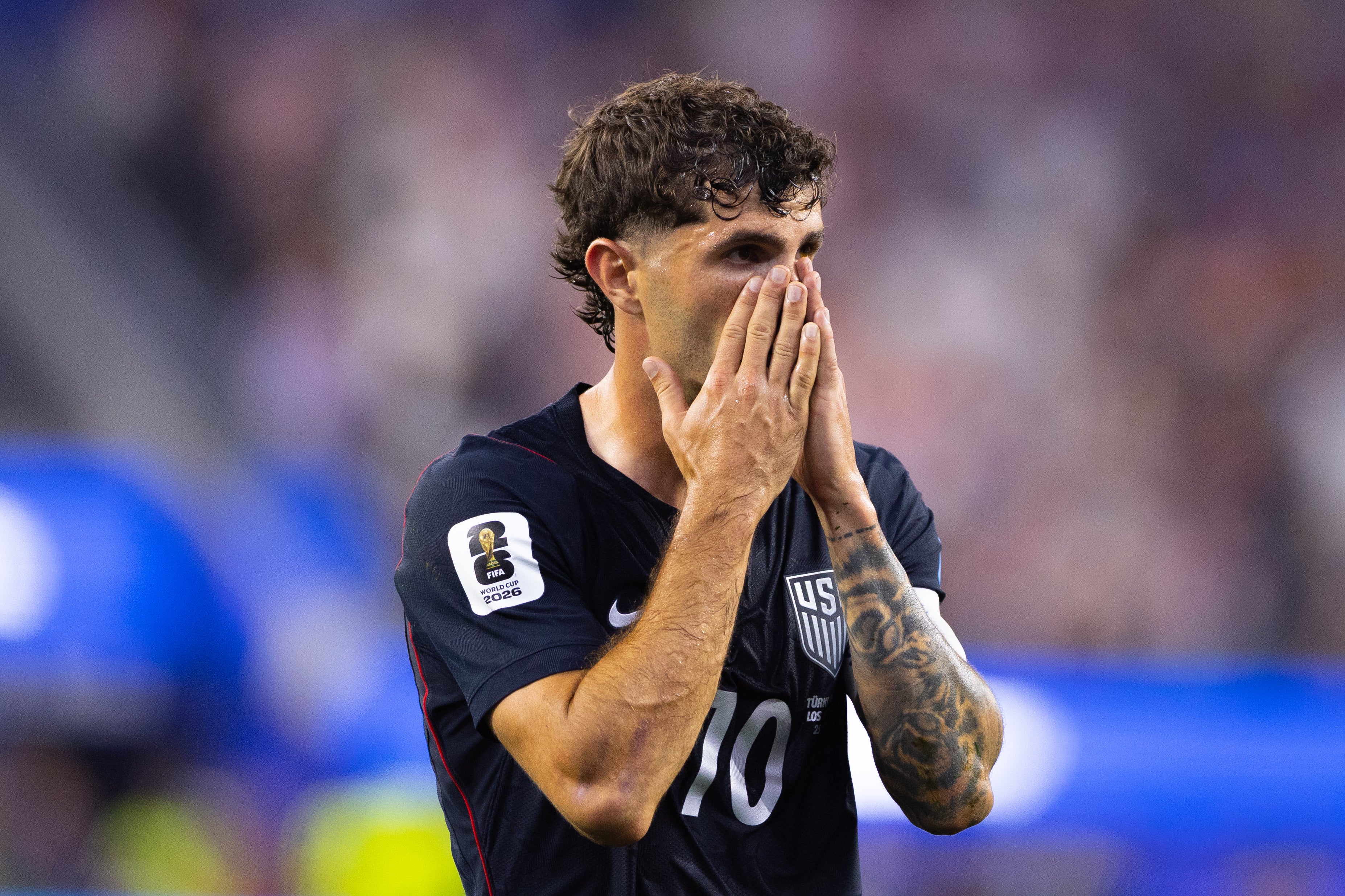 Christian Pulisic #10 of the United States looks on during the FIFA World Cup 2026 Group D match between Türkiye and USA at Los Angeles Stadium