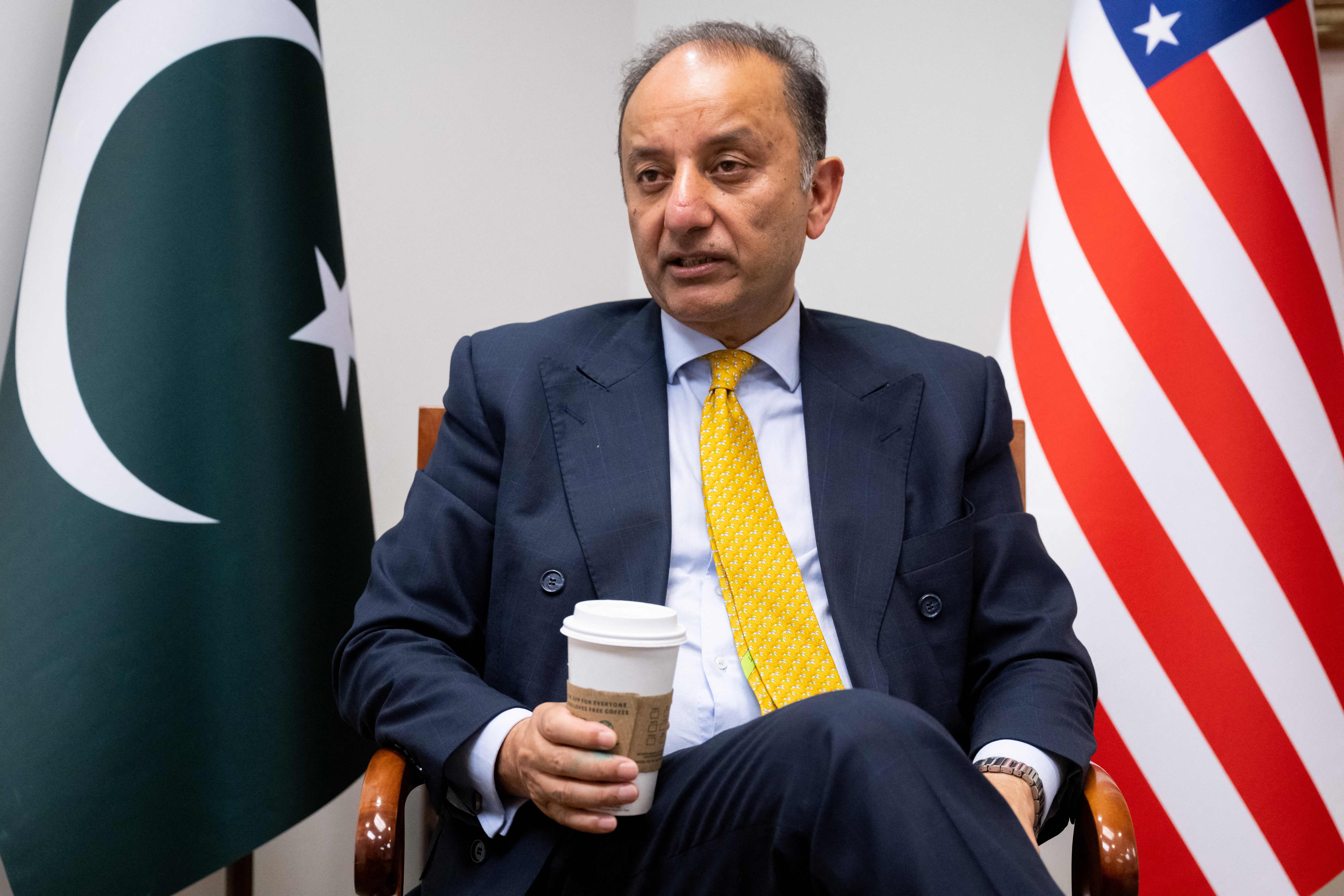 Pakistani climate change minister Musadik Malik speaks during an interview at the Embassy of Pakistan in Washington, DC (AFP/Getty)