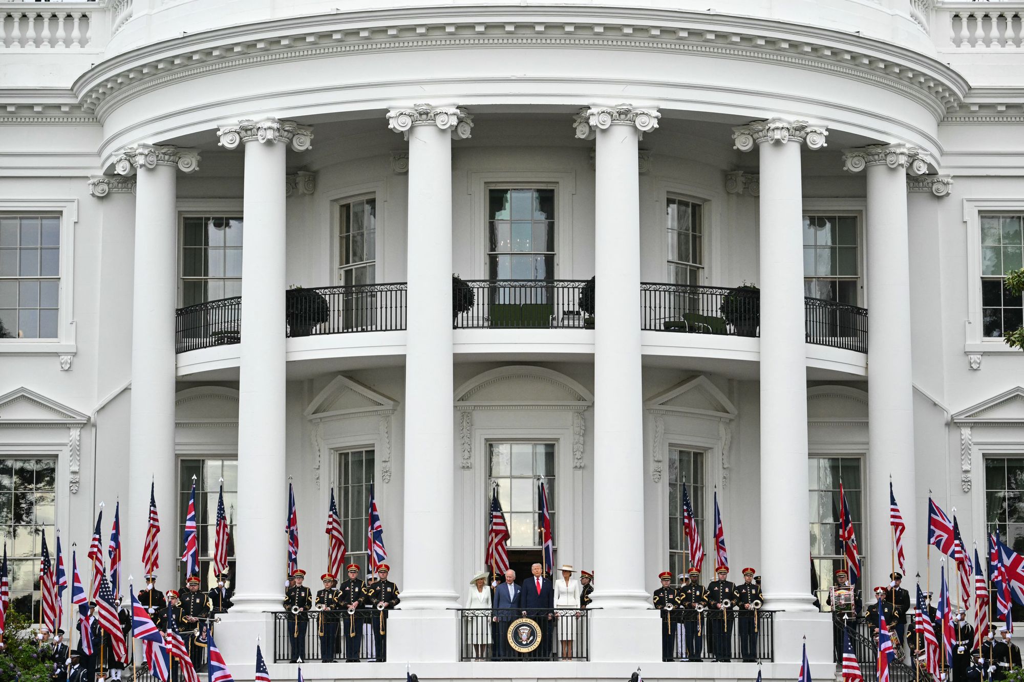 The upper balcony of the White House as it currently looks, without Trump's proposed addition in place