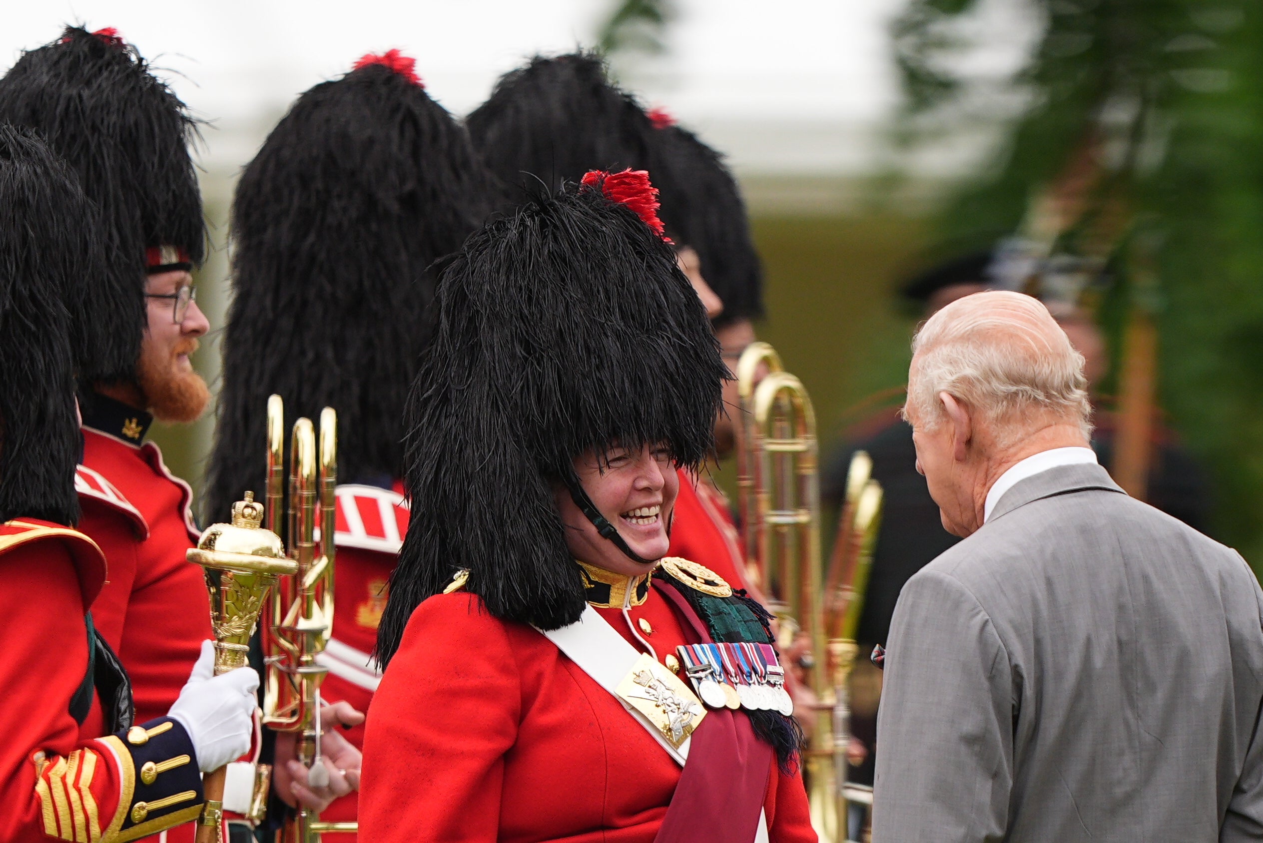 The King meets military personnel during the Ceremony of the Keys (Aaron Chown/PA)