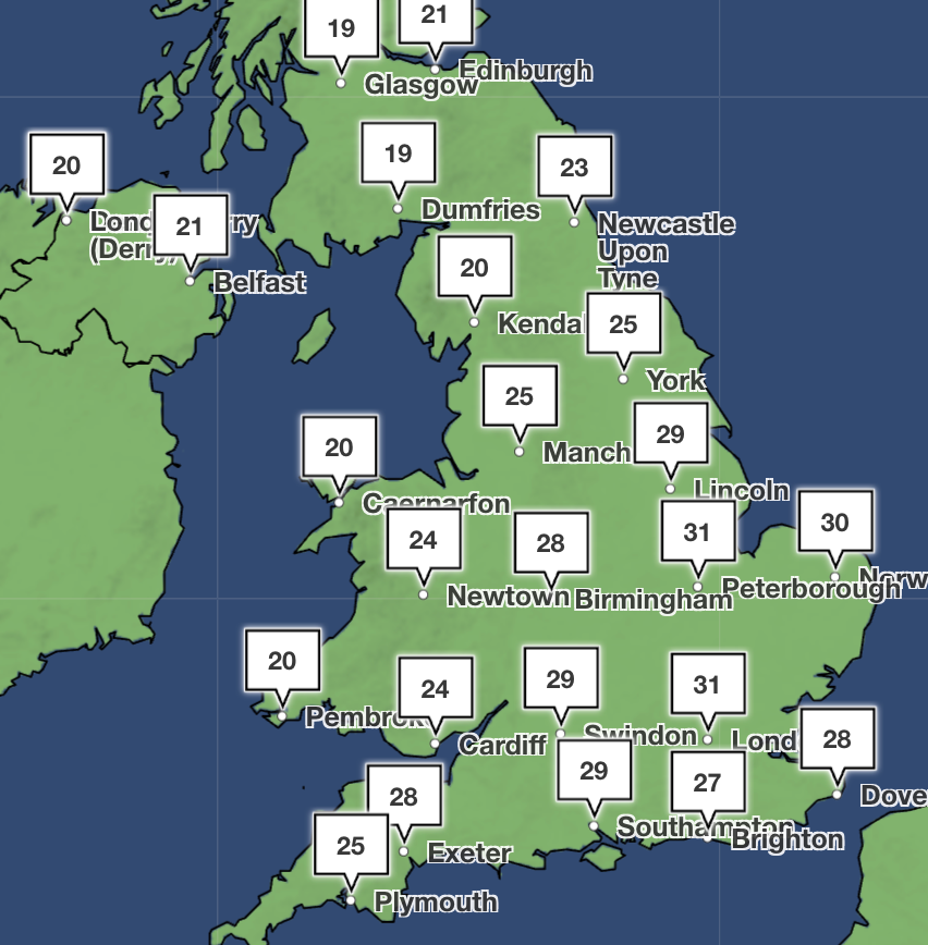 Temperatures will shoot up to 31C on Monday in the capital