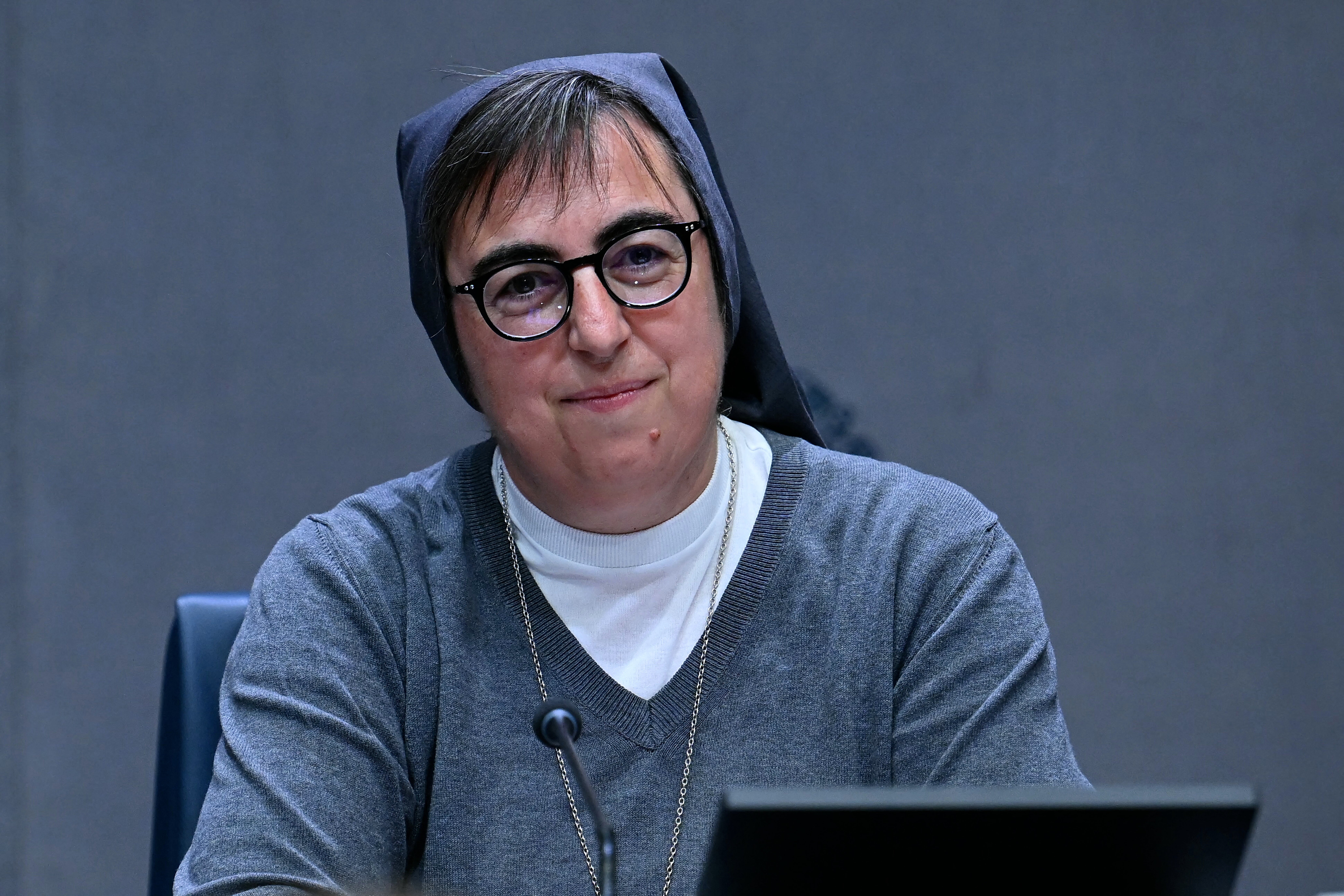 Italian economist, sister Alessandra Smerilli attends a press conference about 'Raising Hope for Climate Justice" in The Vatican.