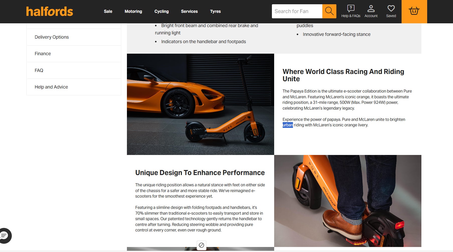 Adverts for e-scooters on the Halfords websites come with a ‘legal warning’