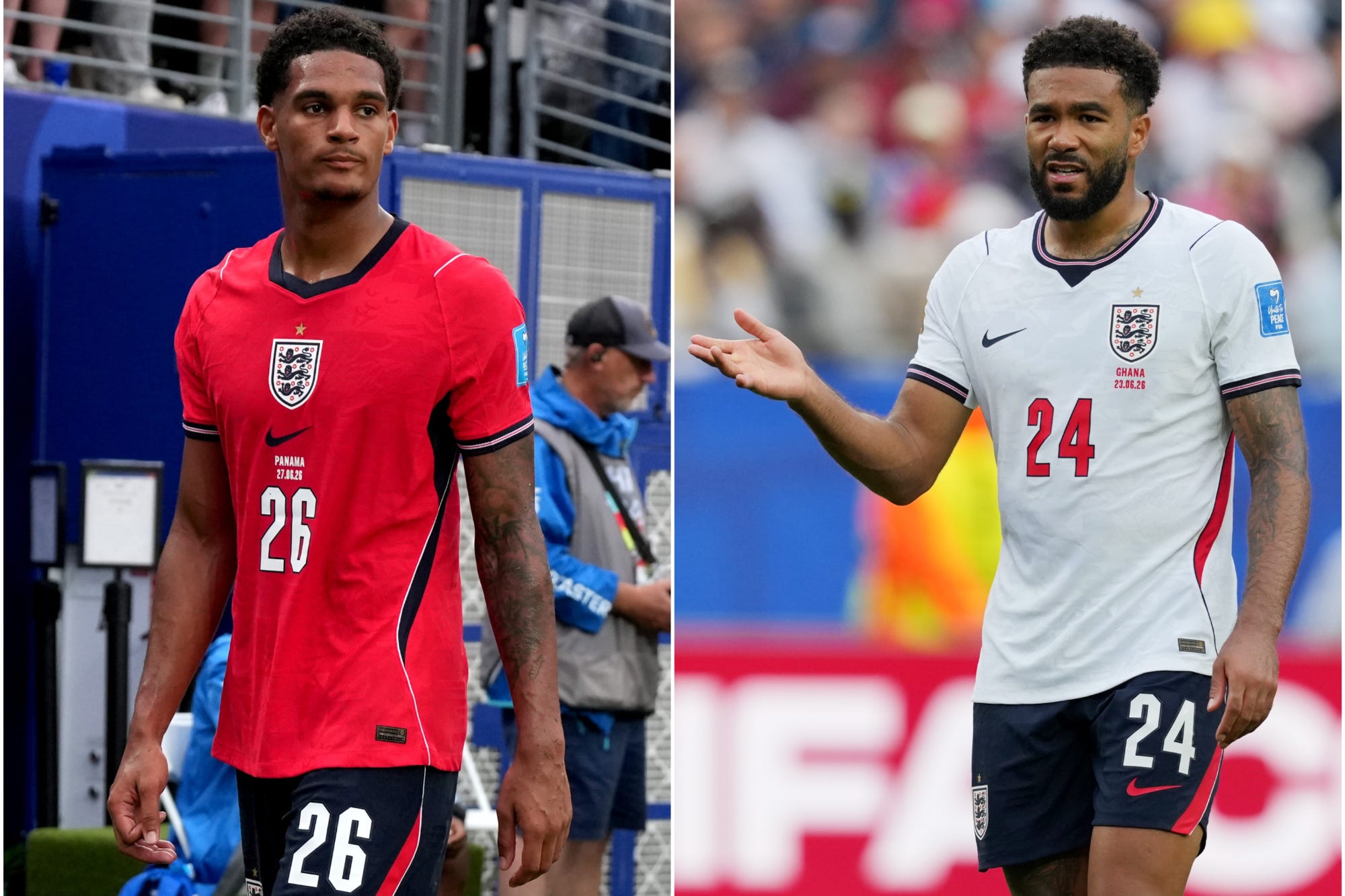 Jarell Quansah, left, and Reece James look set to miss out against DR Congo (Nick Potts/Martin Rickett/PA)