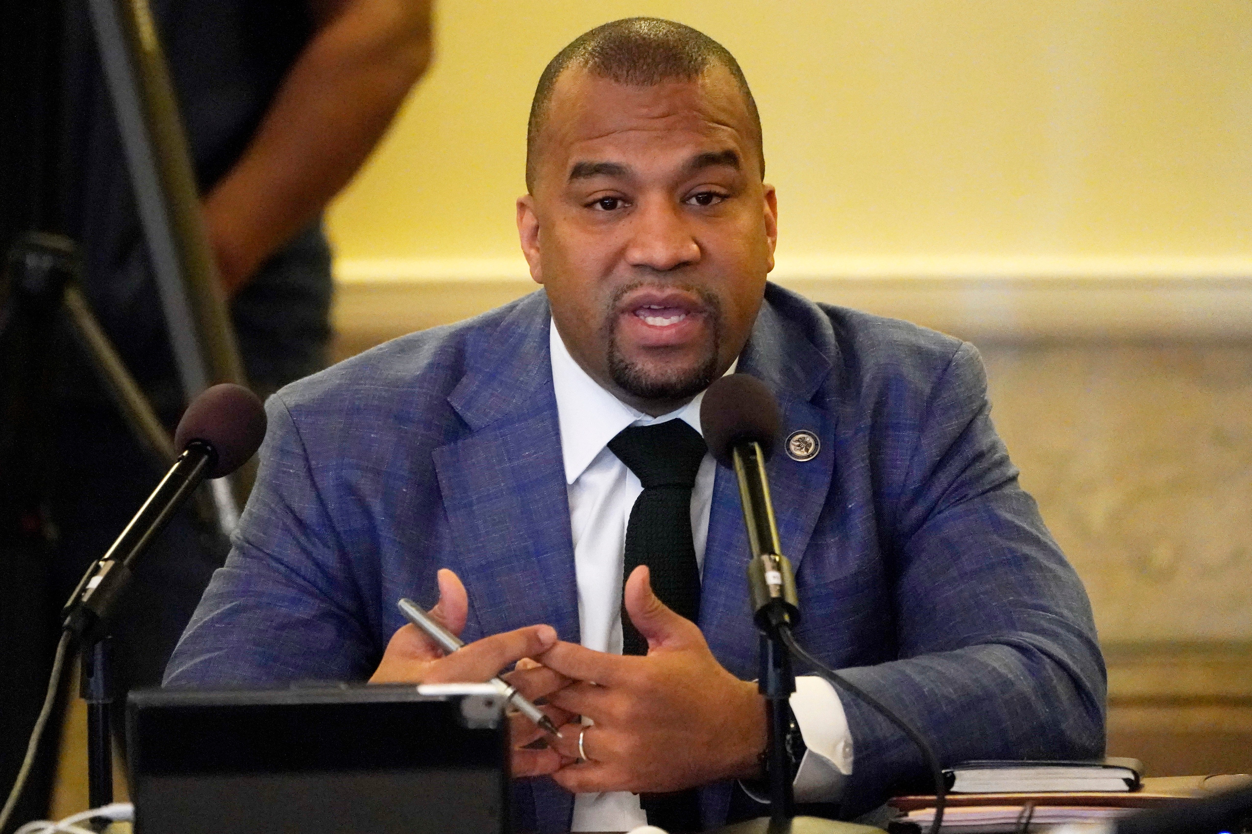 Hinds County District Attorney Jody Owens speaks at a Jackson Delegation Legislative Hearing at the Capitol in Jackson, March 6, 2023