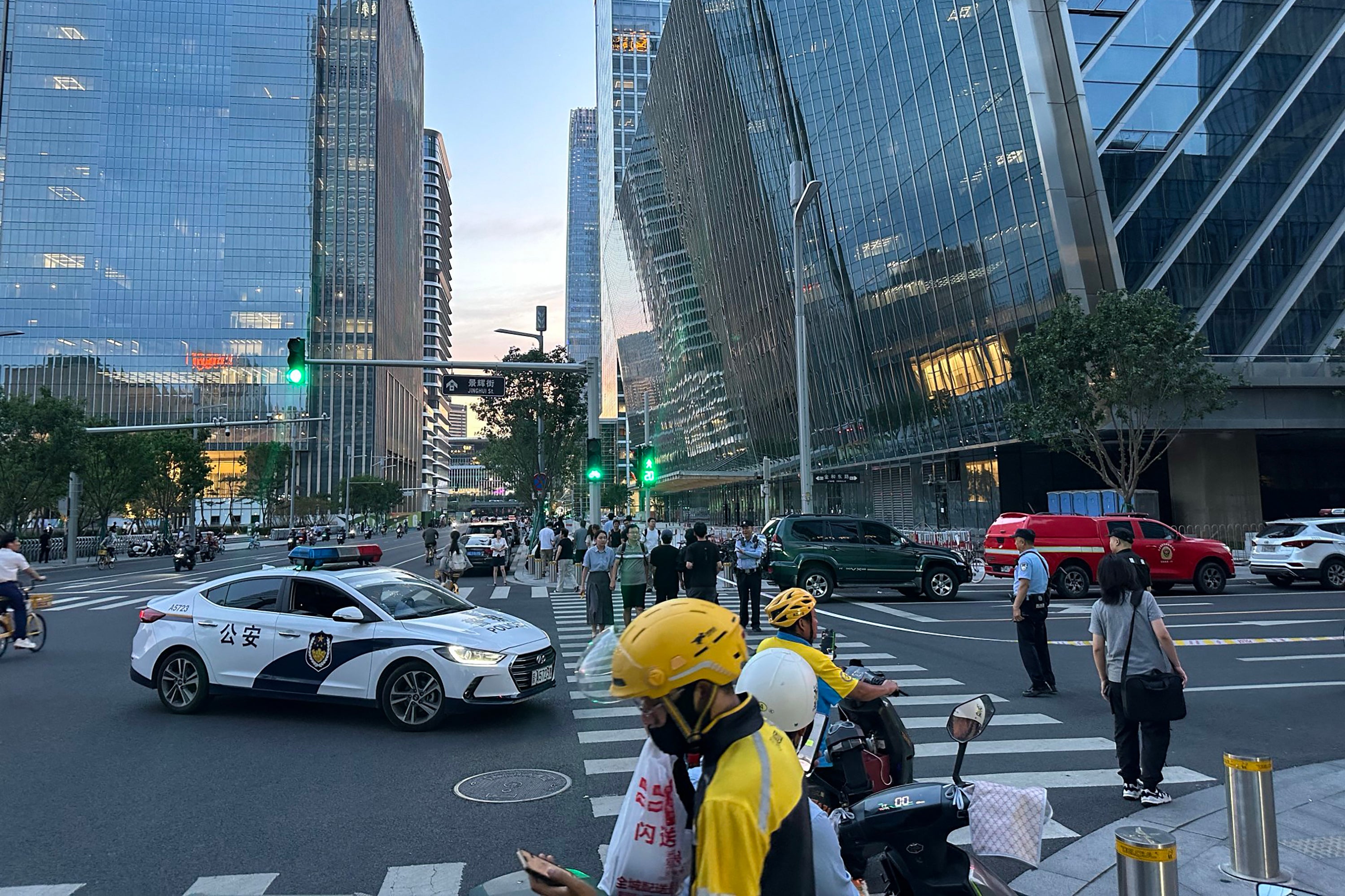 Police keep watch near CITIC Tower in Beijing