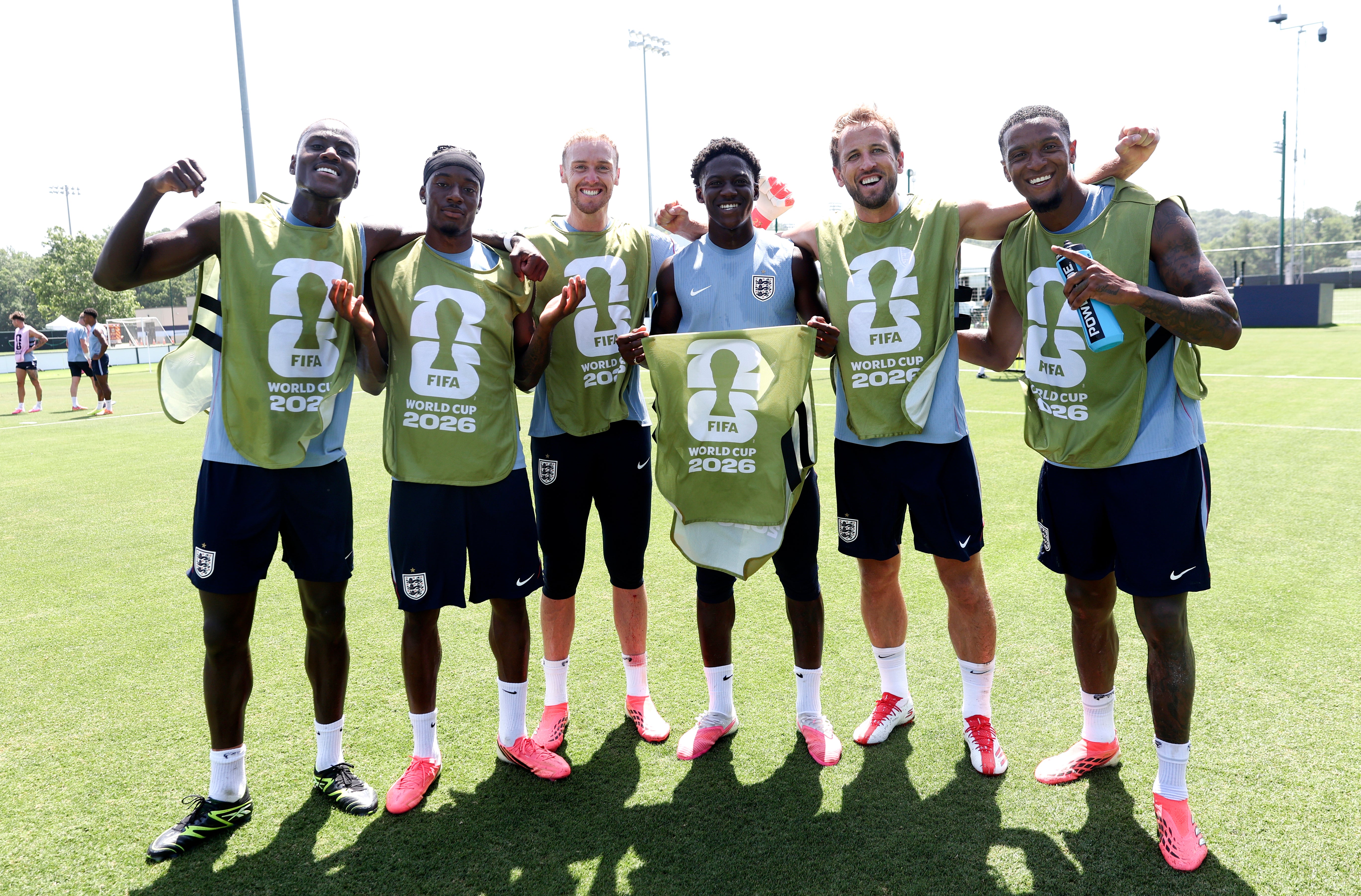 England players pose during training ahead of the last 32 clash with DR Congo on Wednesday