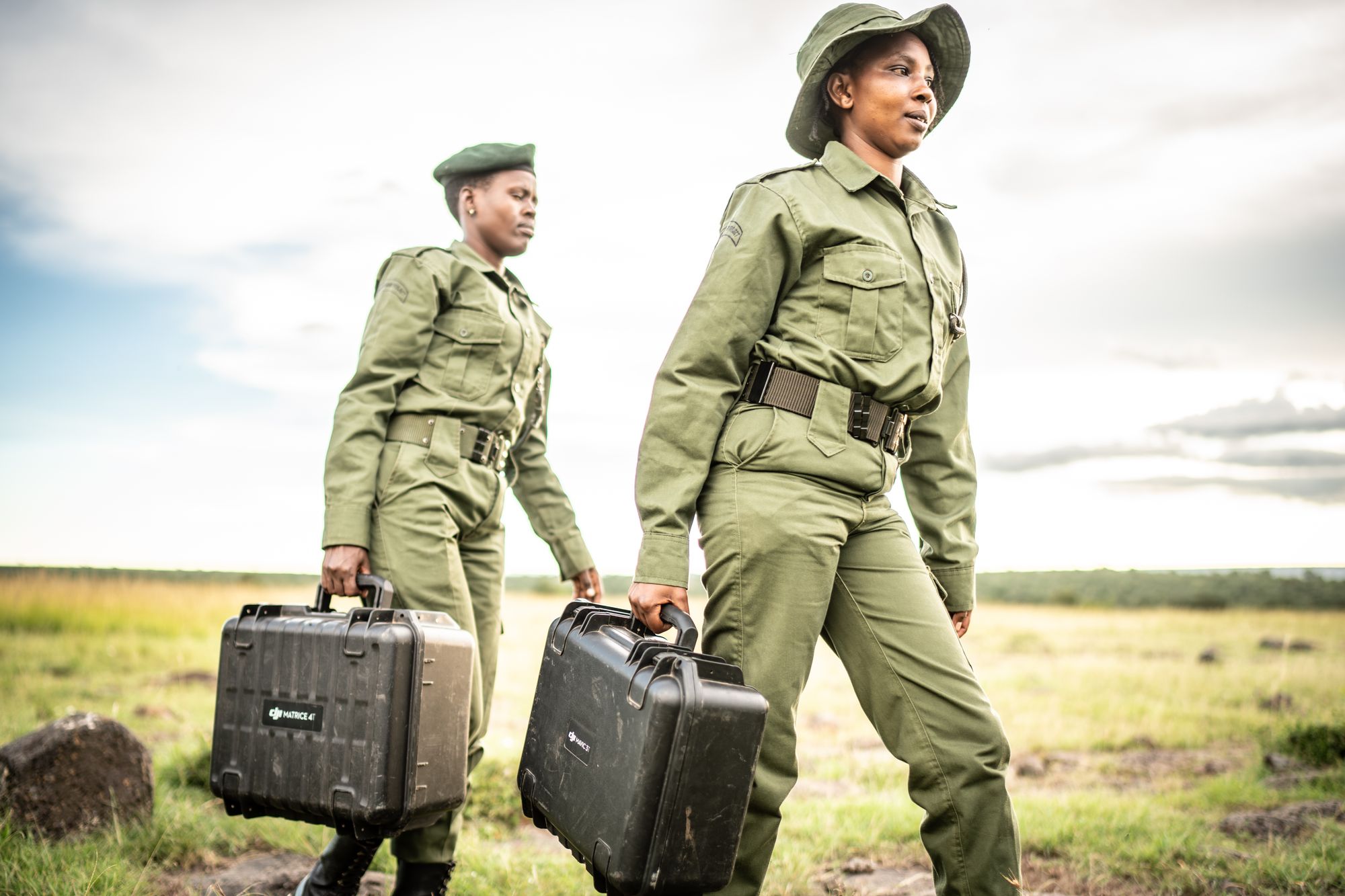 Rangers carrying drones in Kenya