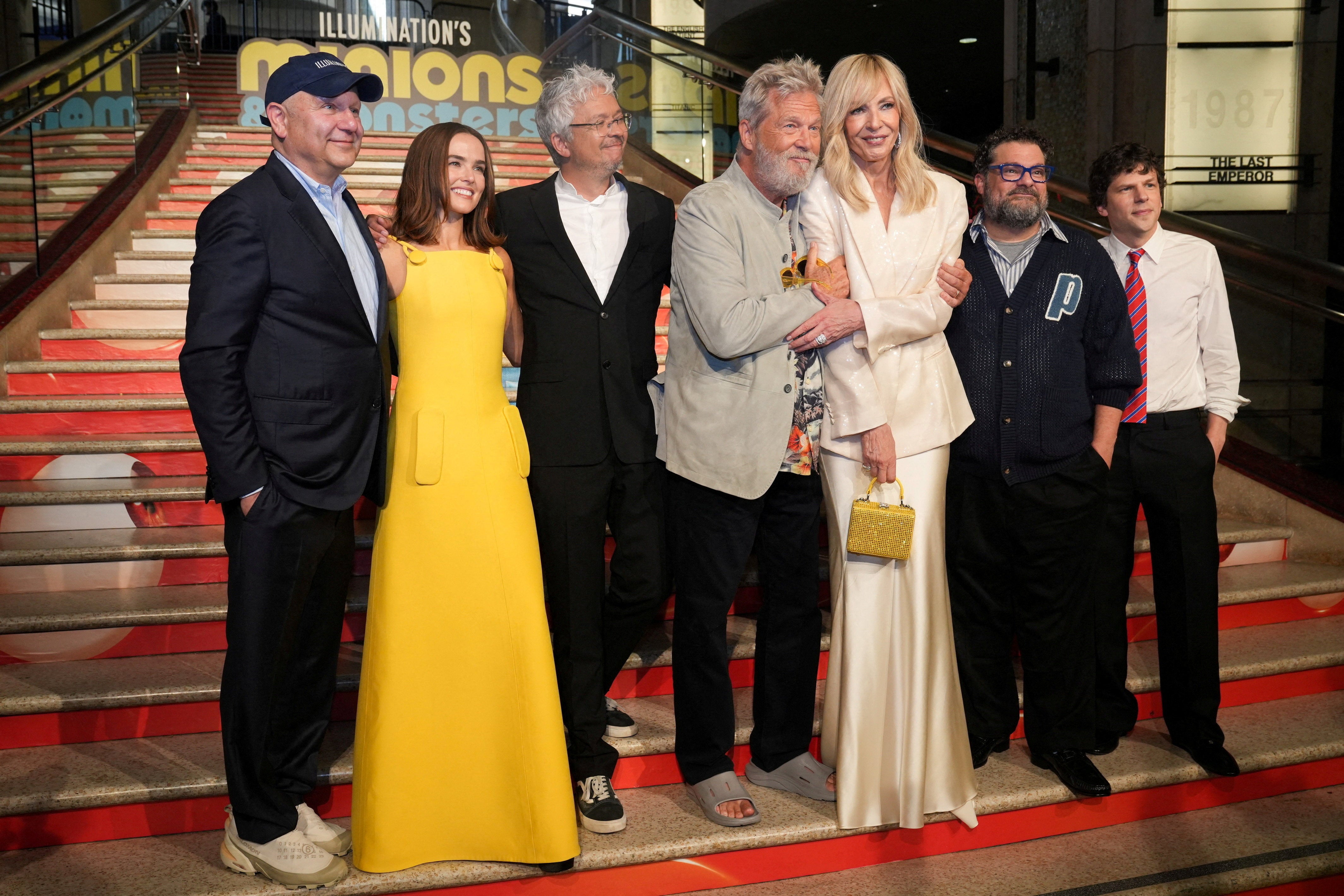 Chris Meledandri, Zoey Deutch, Pierre Coffin, Jeff Bridges, Allison Janney, Bobby Moynihan, and Jesse Eisenberg attend the 'Minions & Monsters' premiere