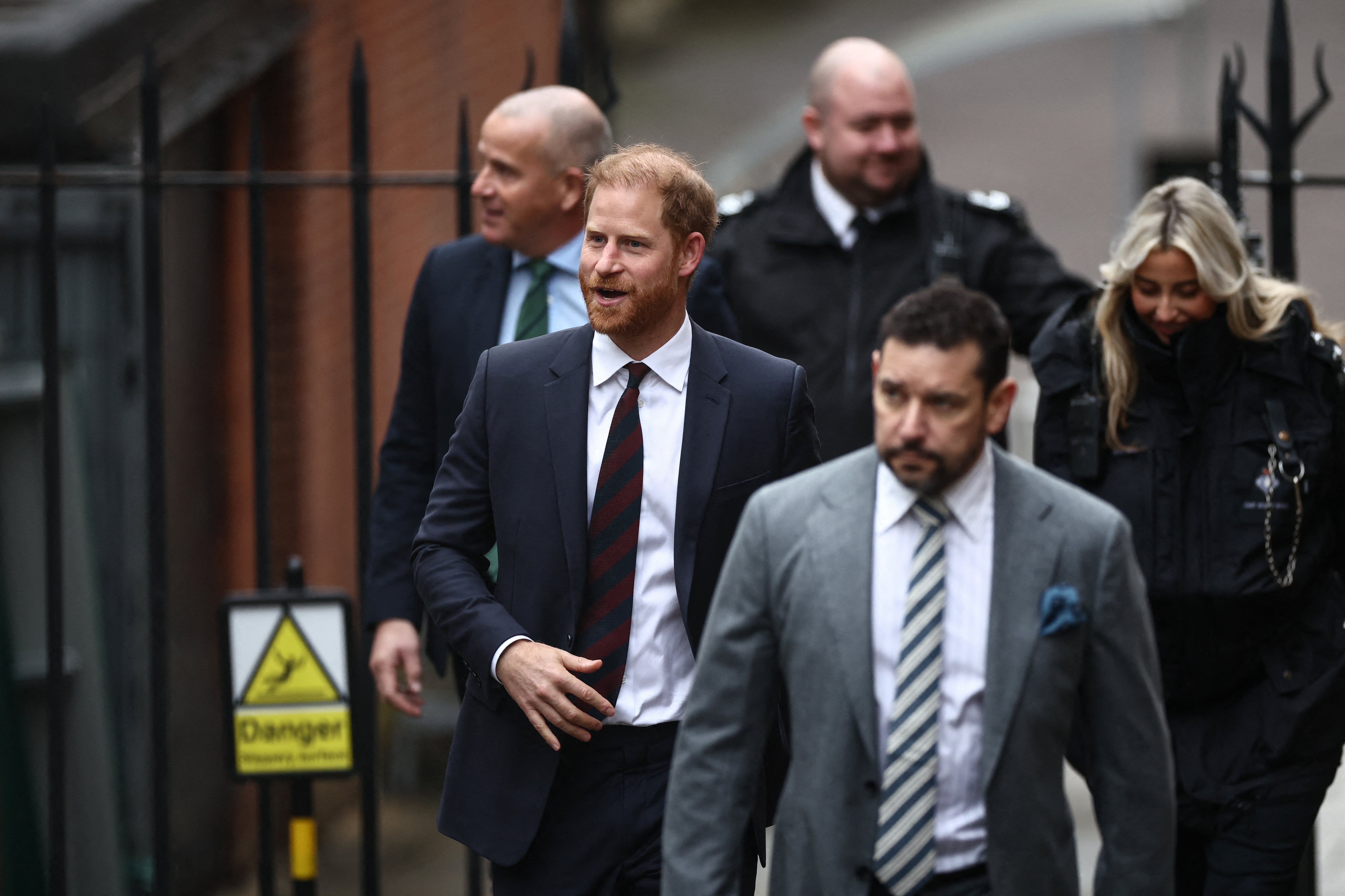 Prince Harry arriving in court to give evidence in January