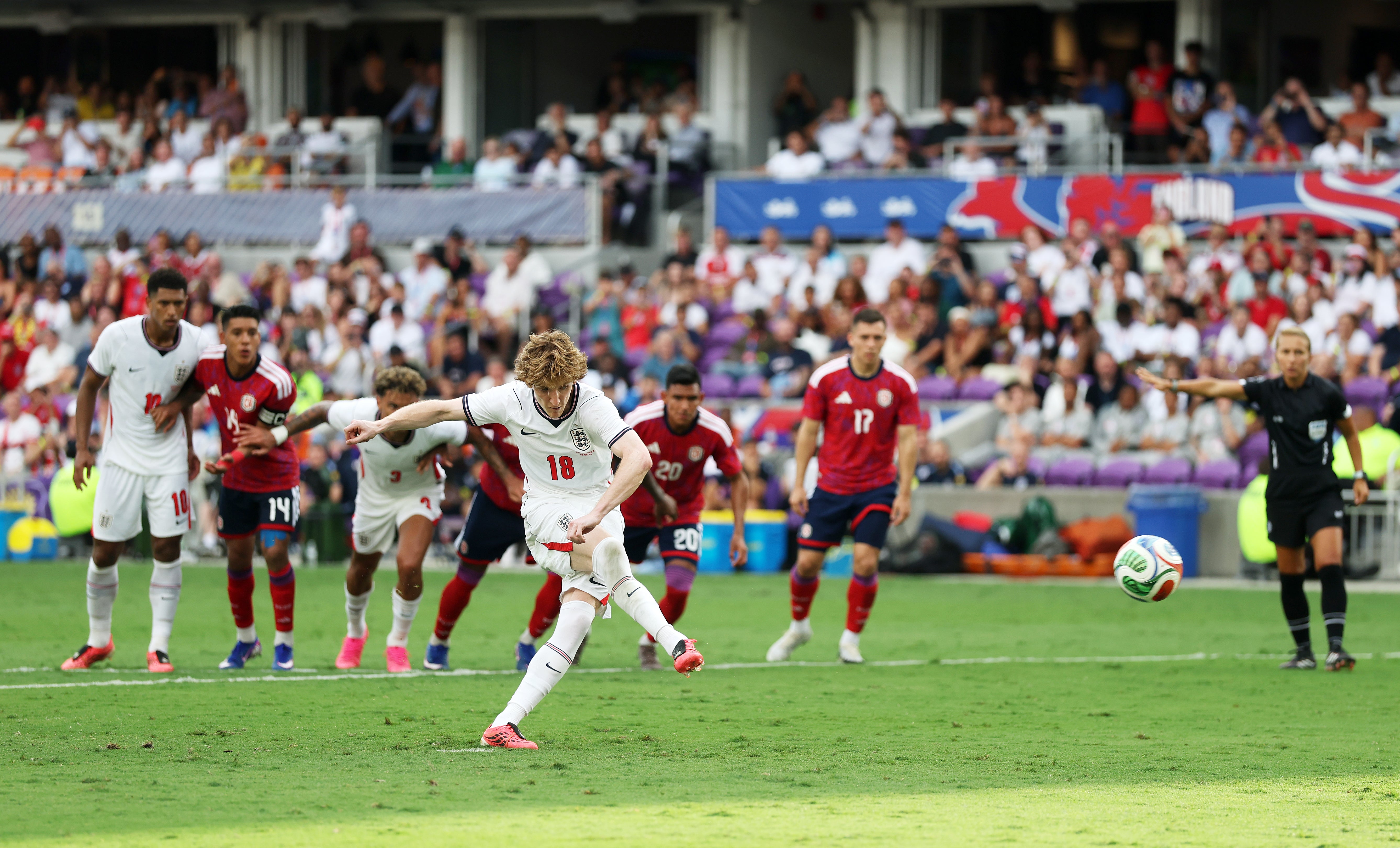 Anthony Gordon converted his penalty against Costa Rica last month