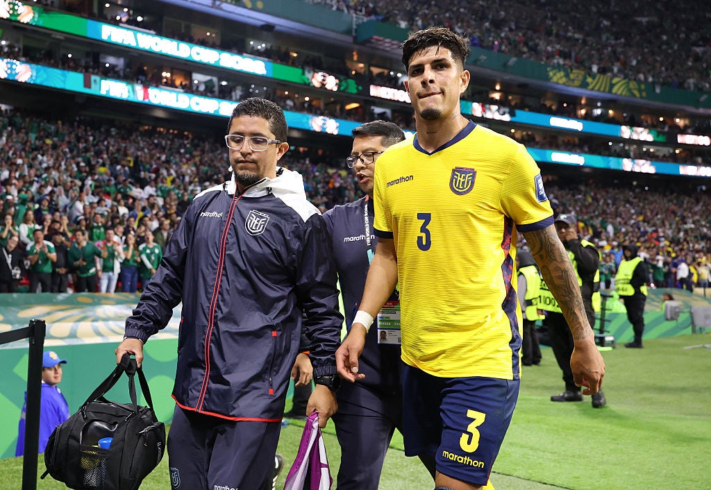 Ecuador defender Piero Hincapié was sent off in second-half stoppage time during his team's 2-0 loss to Mexico in the round of 32 (Getty Images)