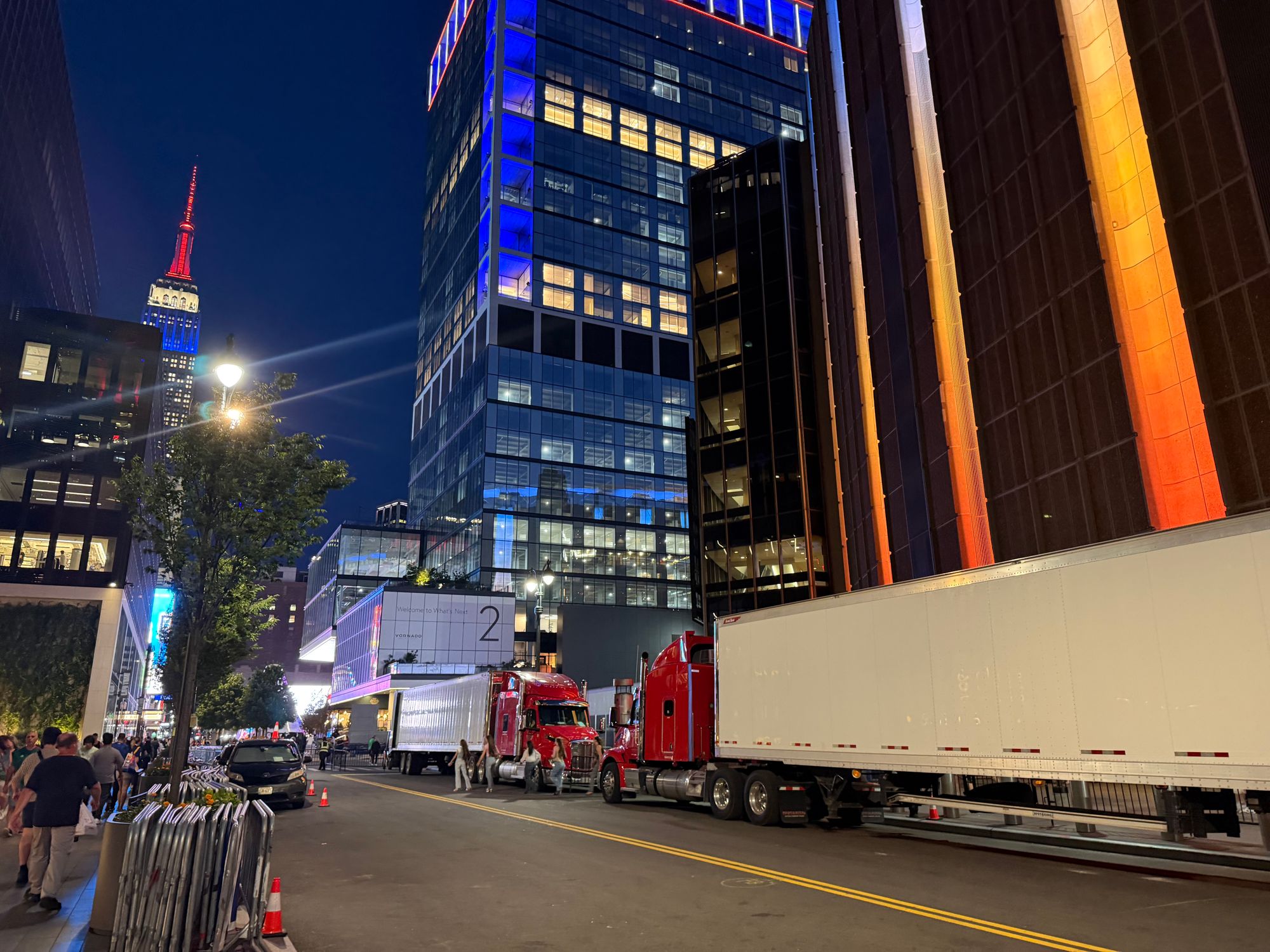 Trucks began loading into the venue on Tuesday night (Ellie Muir / The Independent)