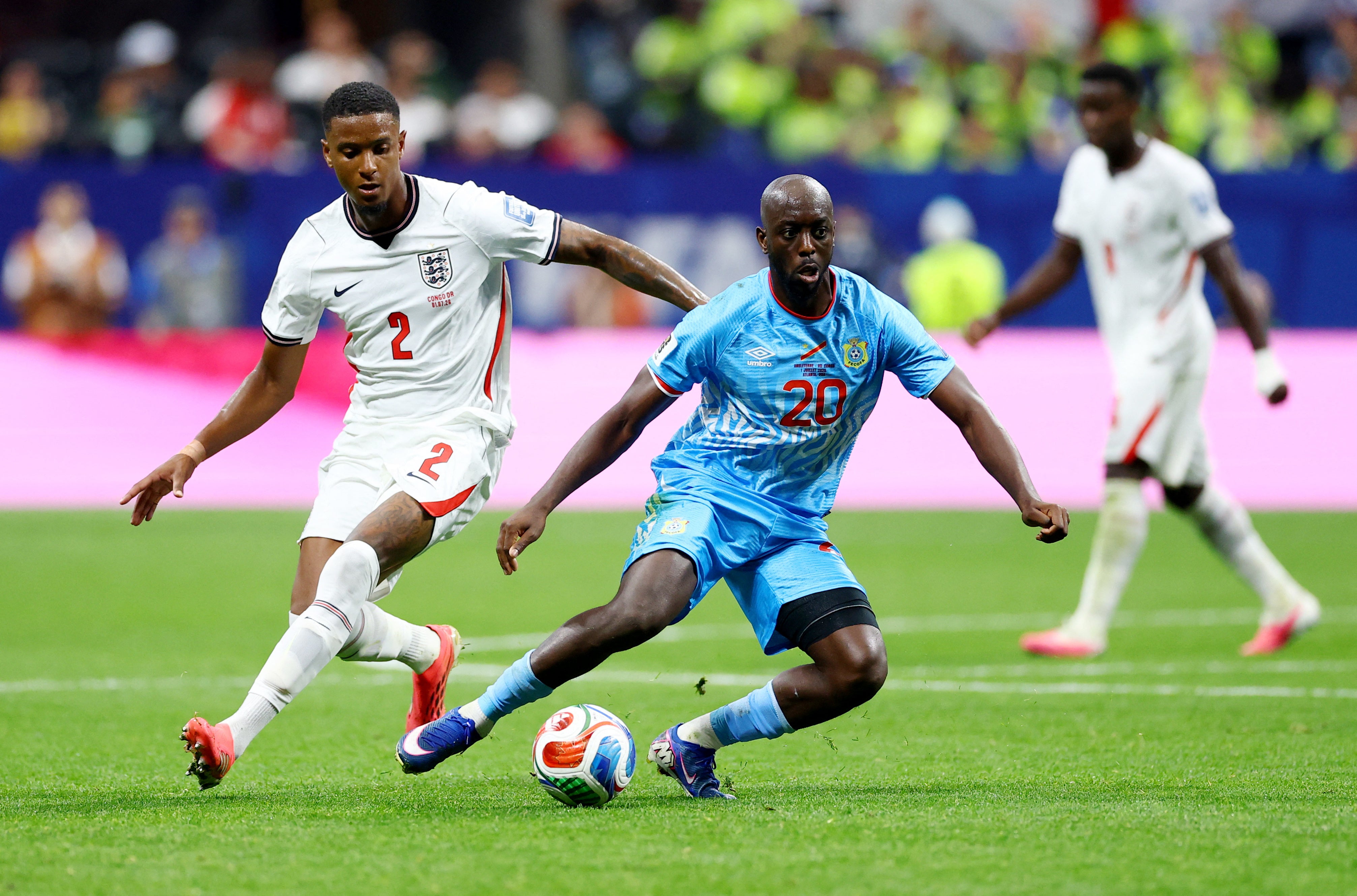 England's Ezri Konsa in action with DR Congo's Yoane Wissa
