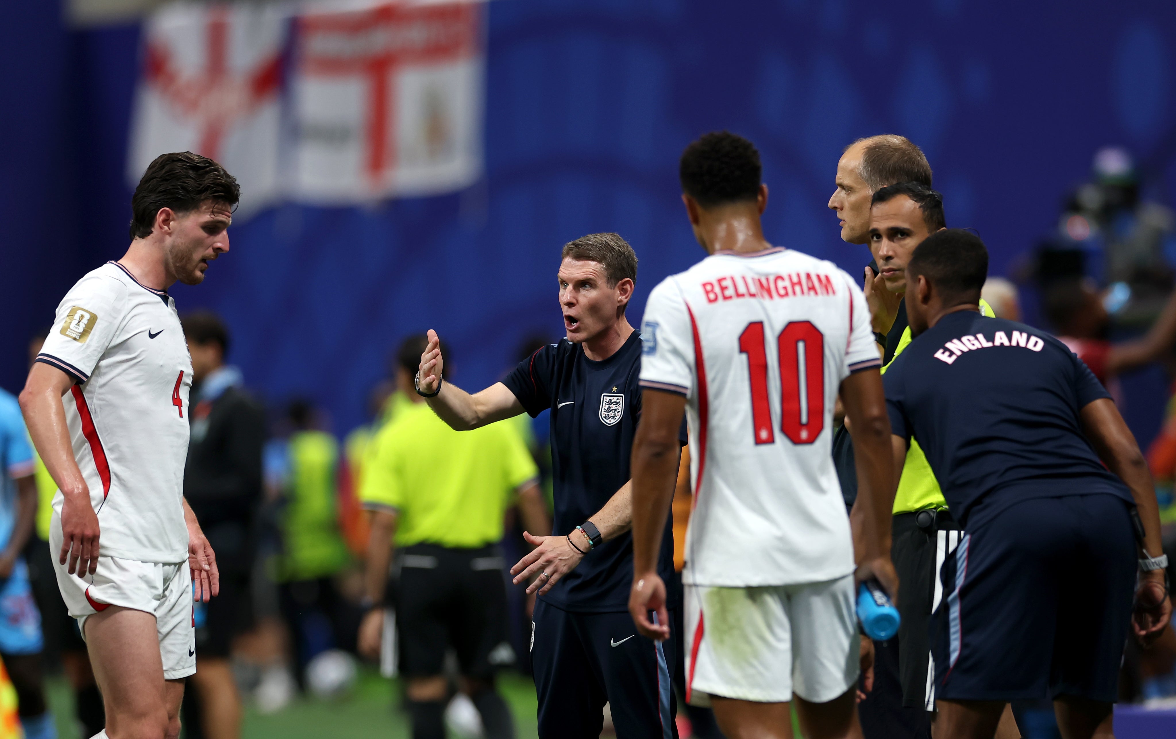 Anthony Barry, Assistant Manager of England, reacts during the FIFA World Cup 2026 Round Of 32 match between England and Congo DR