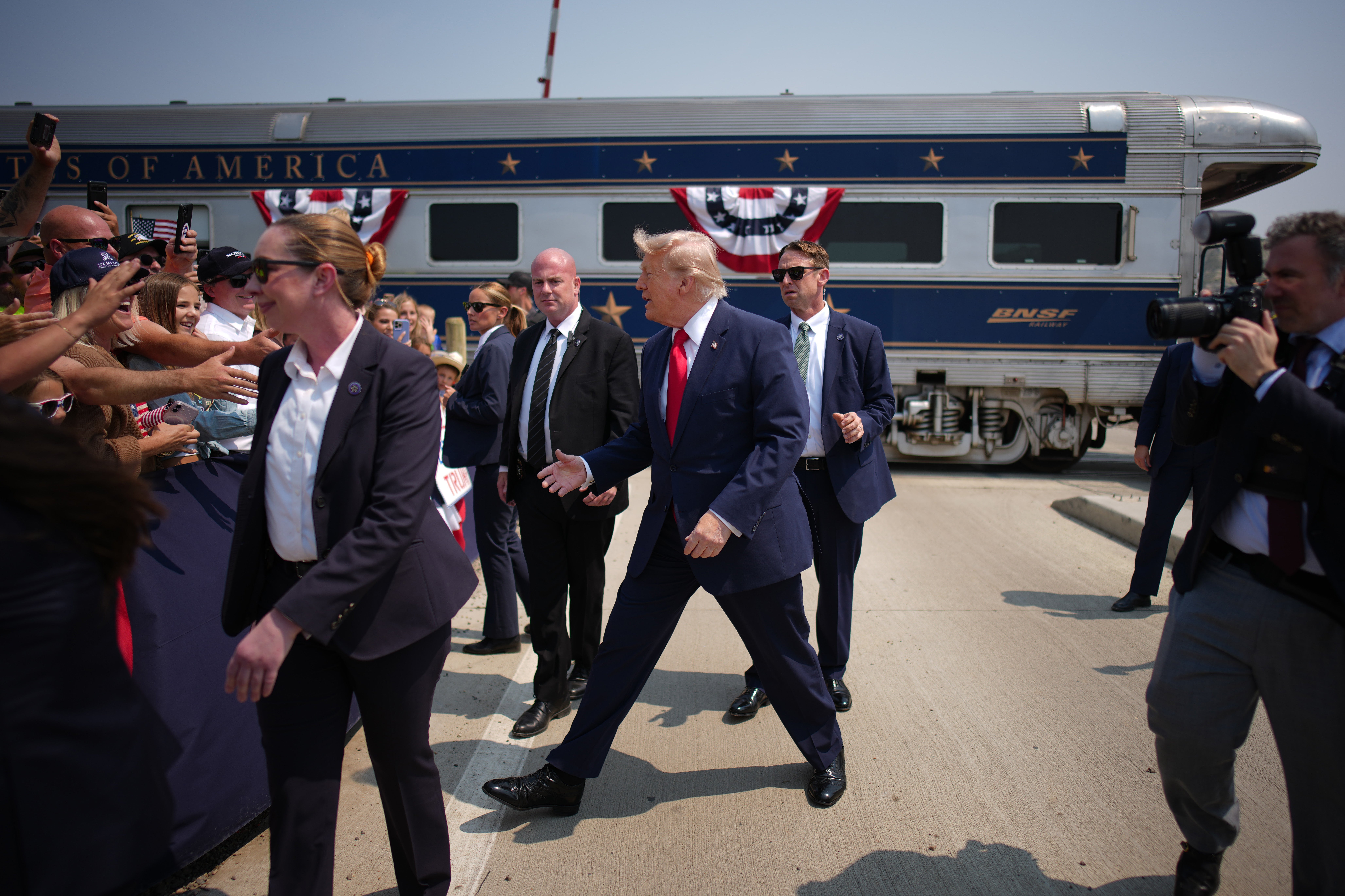 Throngs of supporters came to greet the president in North Dakota, a reliably red state (Getty Images)