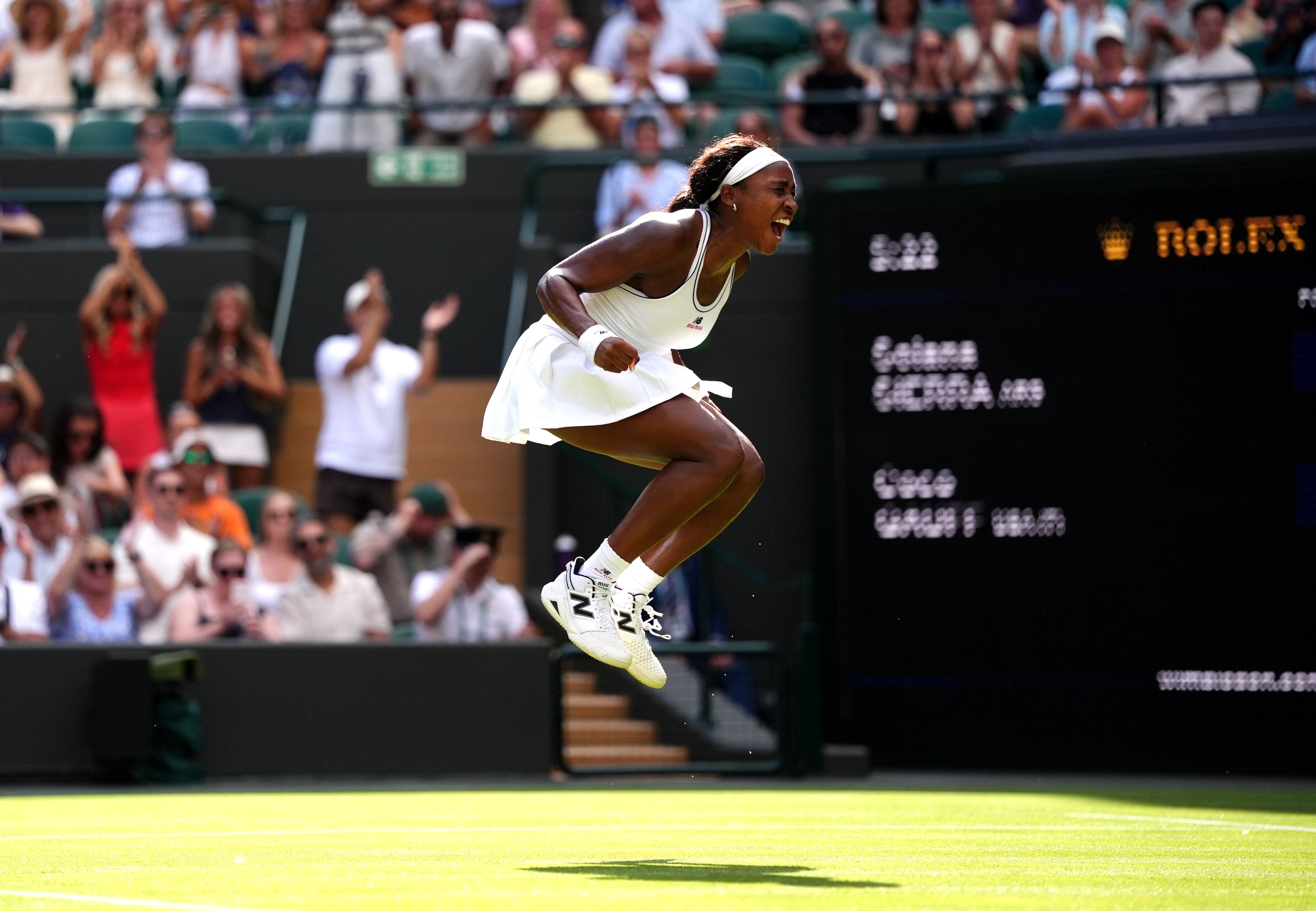 Gauff jumps for joy after reaching the third round (PA)