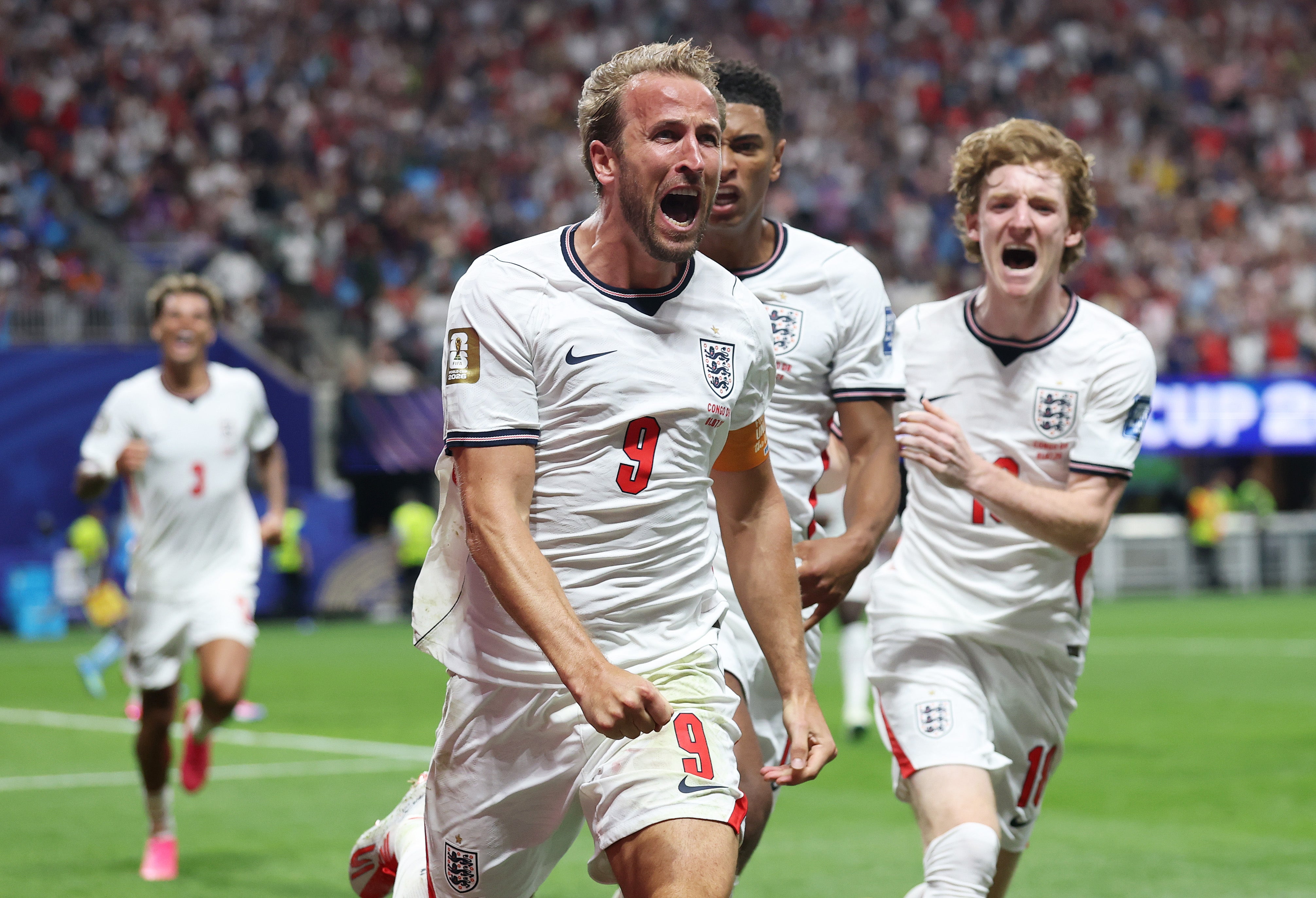 Harry Kane wheels away in delight after scoring for England