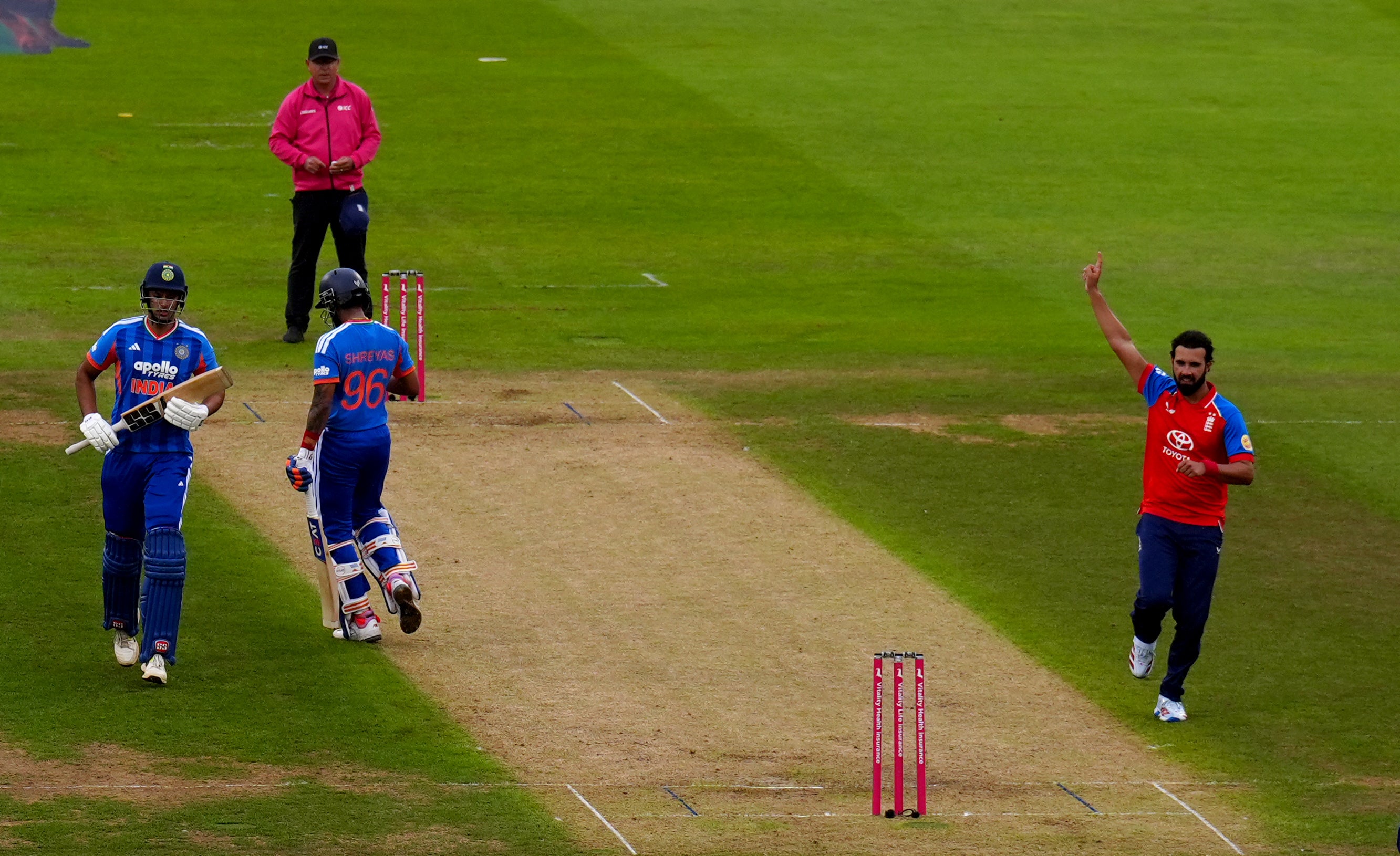 Shreyas Iyer, second left, hit 68 for India (Owen Humphreys/PA)