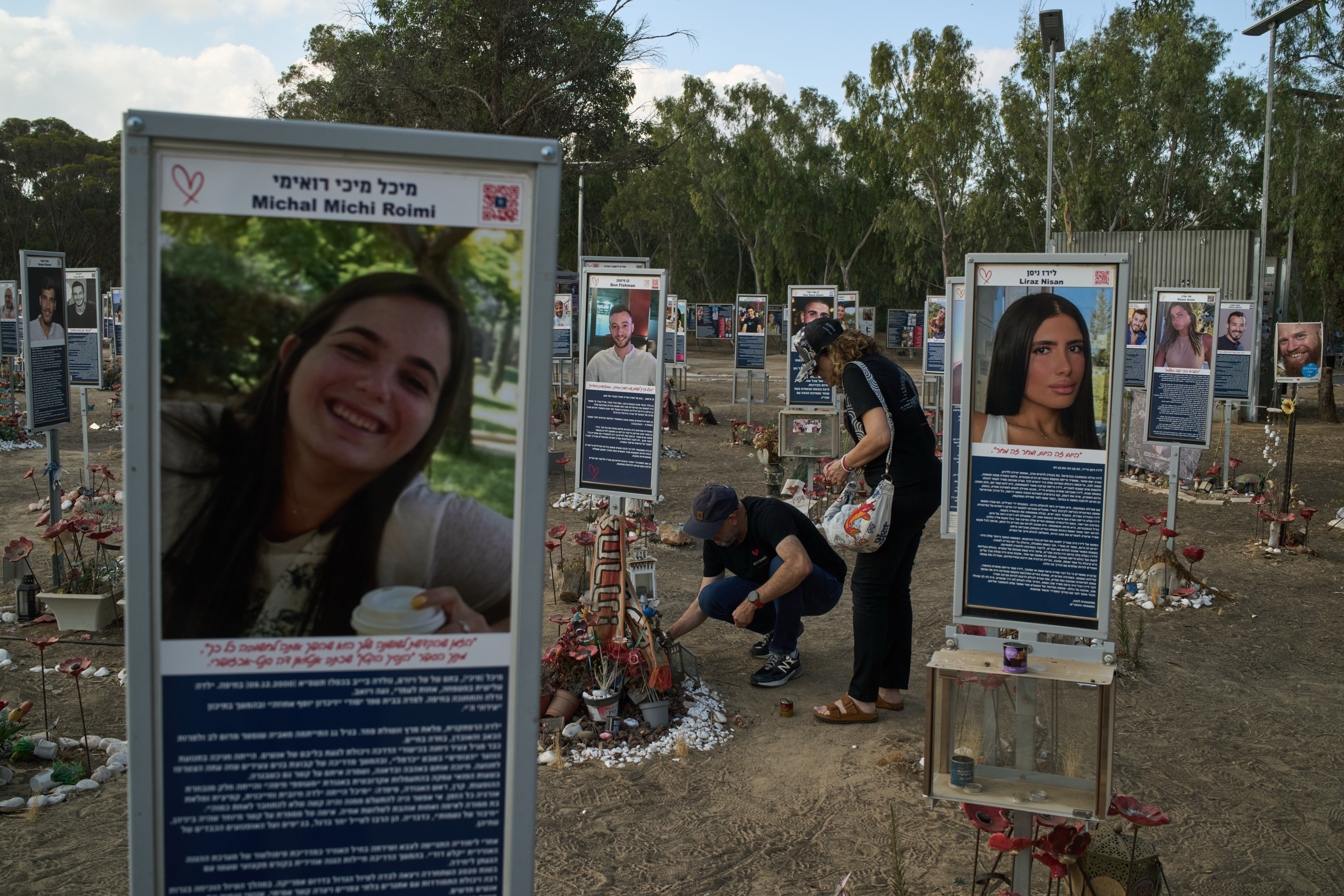 People visit the site where revellers were killed and kidnapped on Oct. 7, 2023, at the Nova music festival near the Kibbutz Reim, southern Israel, Thursday