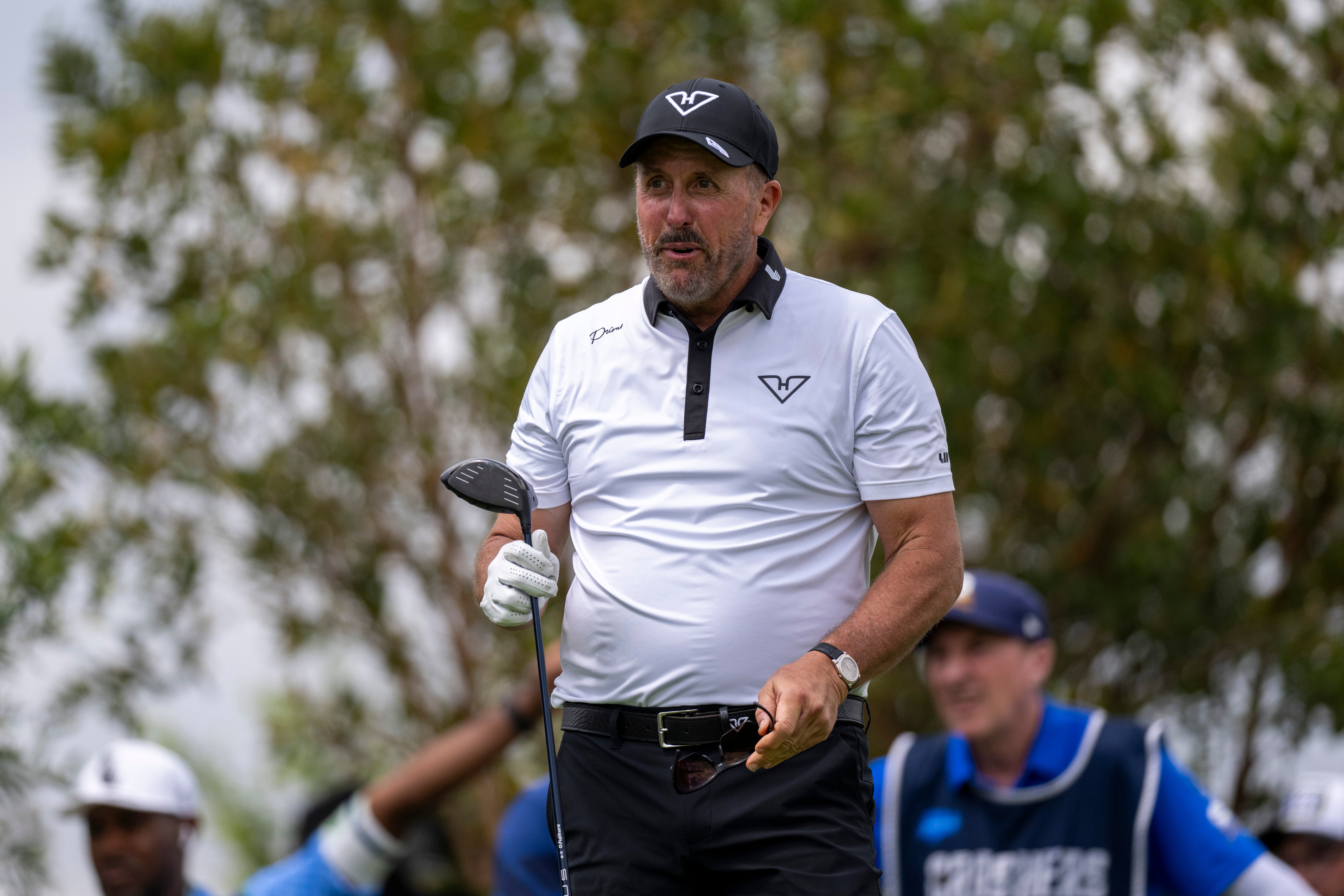 Phil Mickelson of Hyflyers GC plays his shot from the fifth tee during day two of LIV Golf South Africa at The Club at Steyn City on March 20, 2026 in Johannesburg