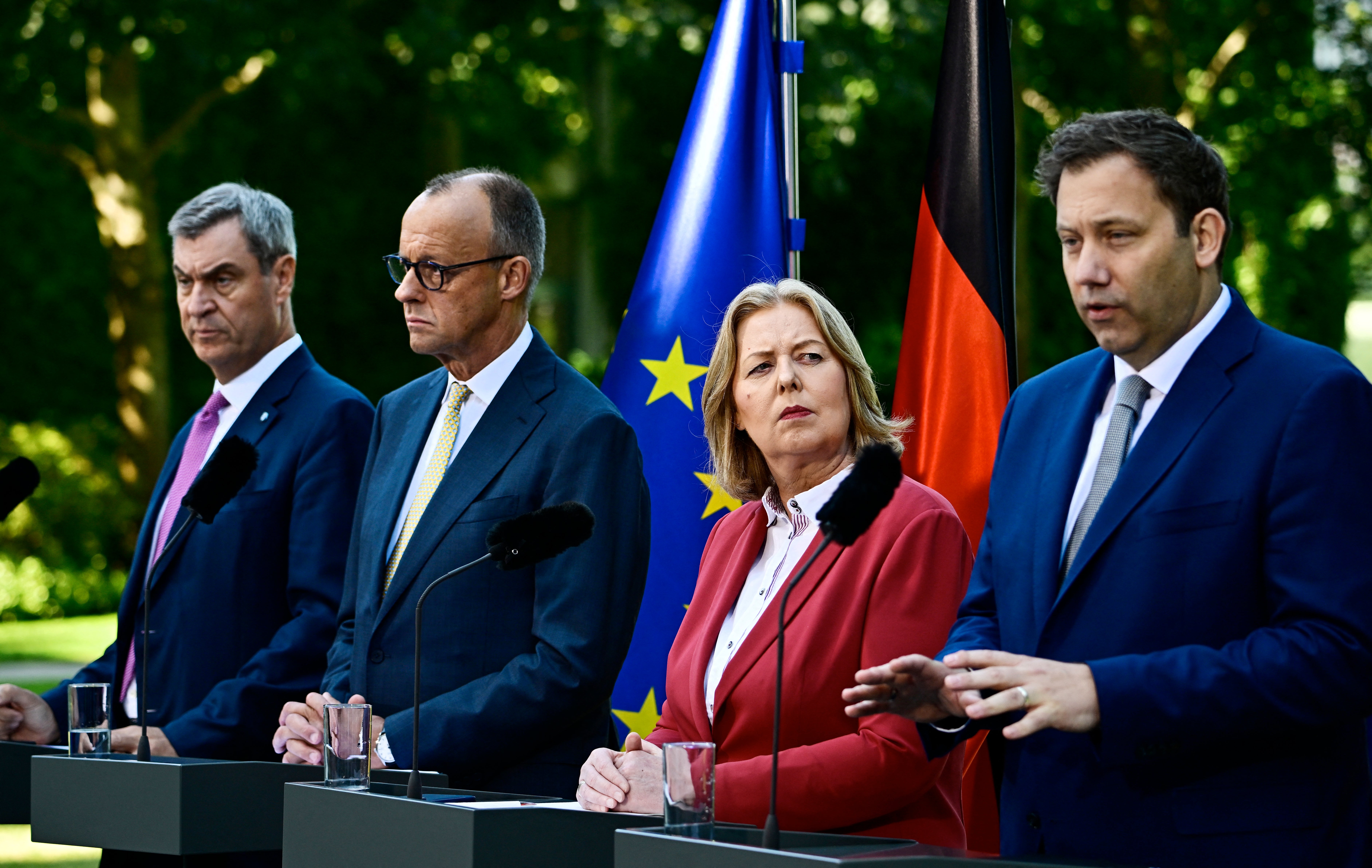 German Finance Minister and Vice Chancellor Lars Klingbeil (SPD) addresesses the press conference.