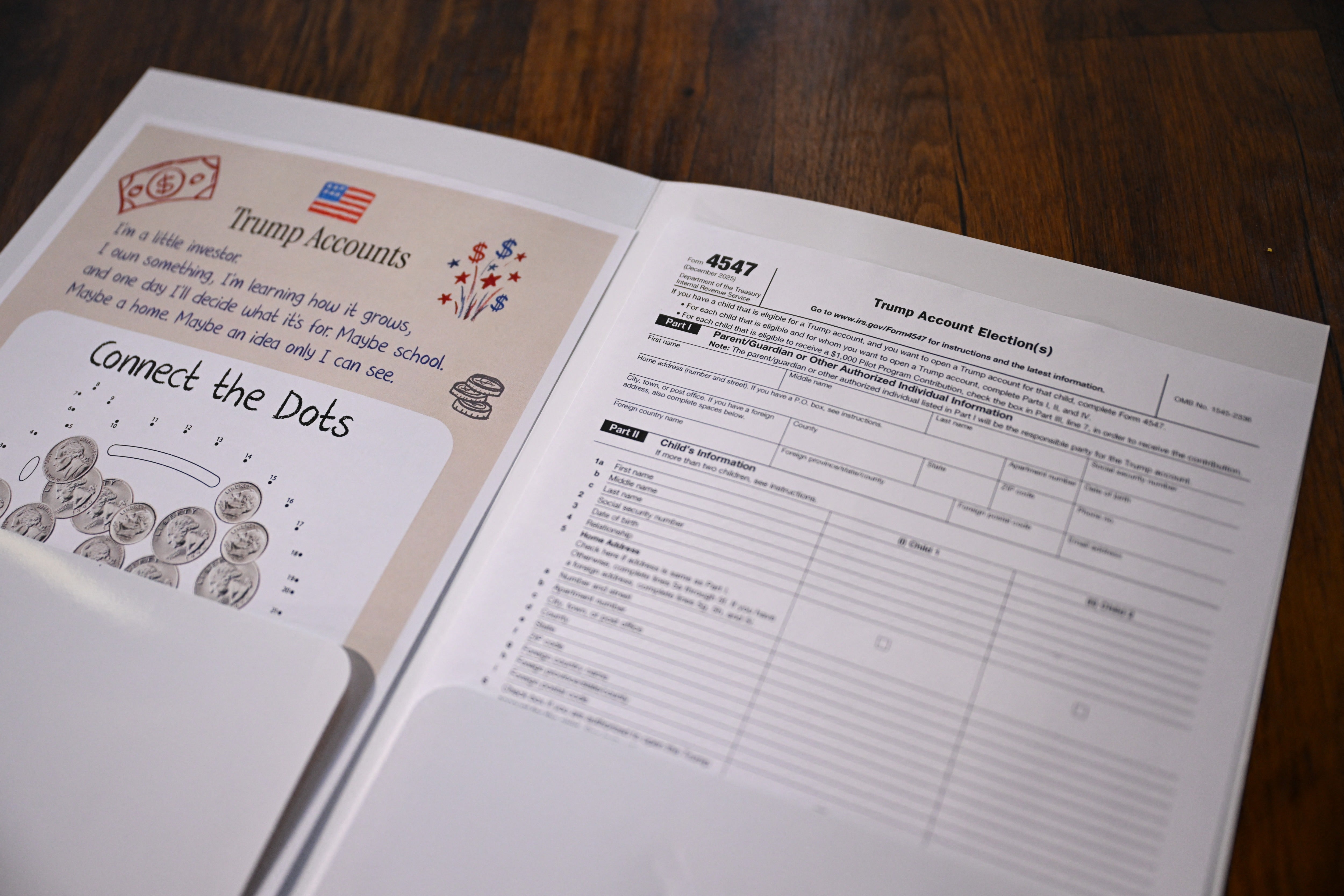 IRS Form 4547 for Trump Account Elections is displayed for a photograph during a ‘Trump Accounts Tour’