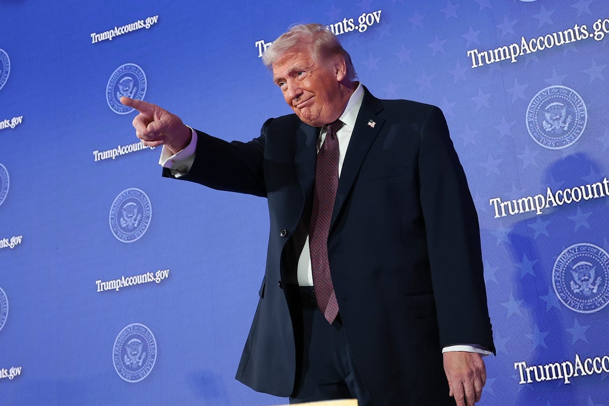 President Donald Trump at the Treasury Department's Trump Accounts Summit on Jan. 28. The federal government will deposit $1,000 into investment accounts for every child born between 2025 and 2028 once parents sign their children up while filing their income taxes. (Getty)