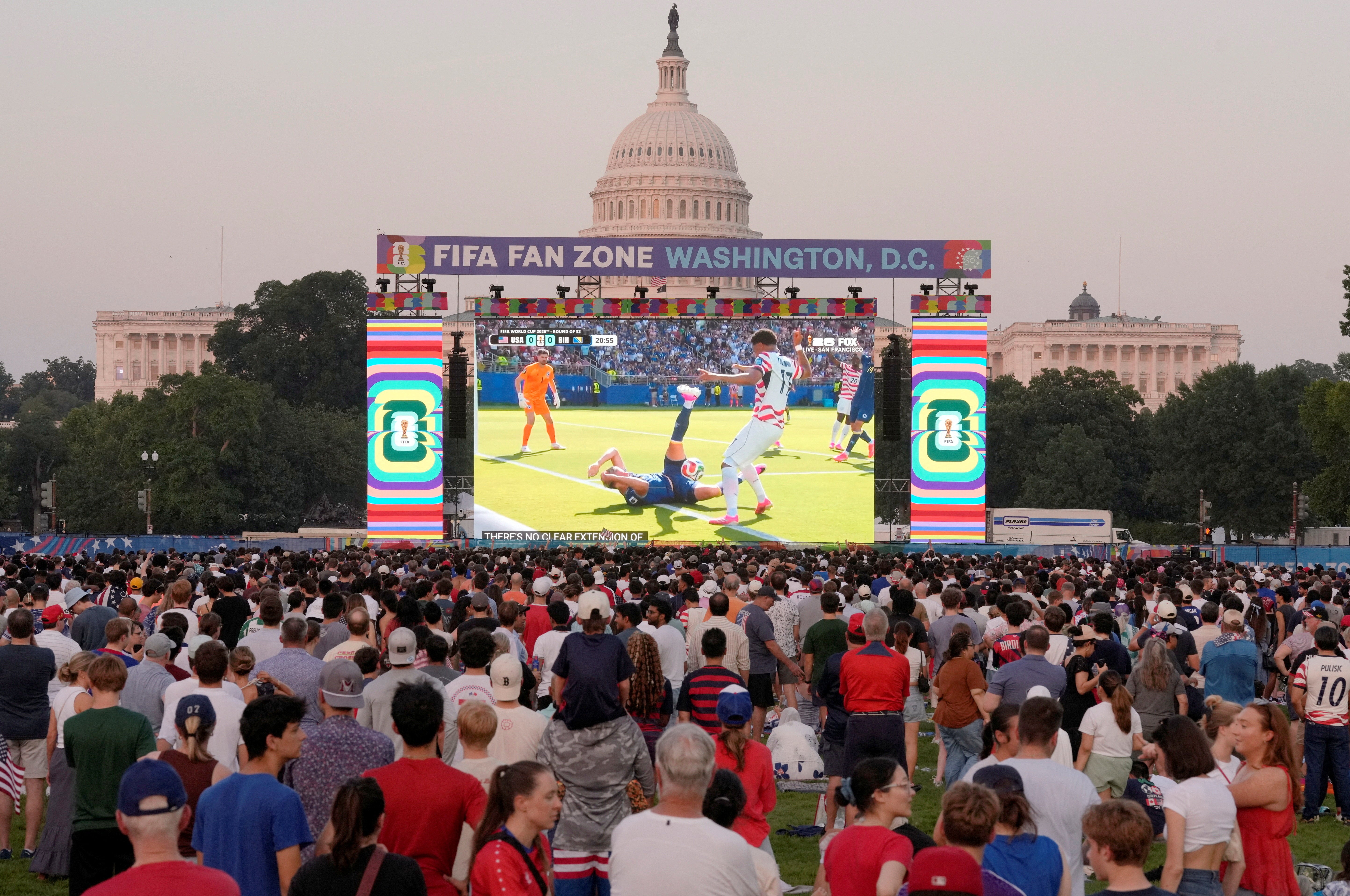 Photos show what appears to be thousands of people turning up to watch the US-Bosnia game on a large jumbo screen set up in front of the Capitol Building