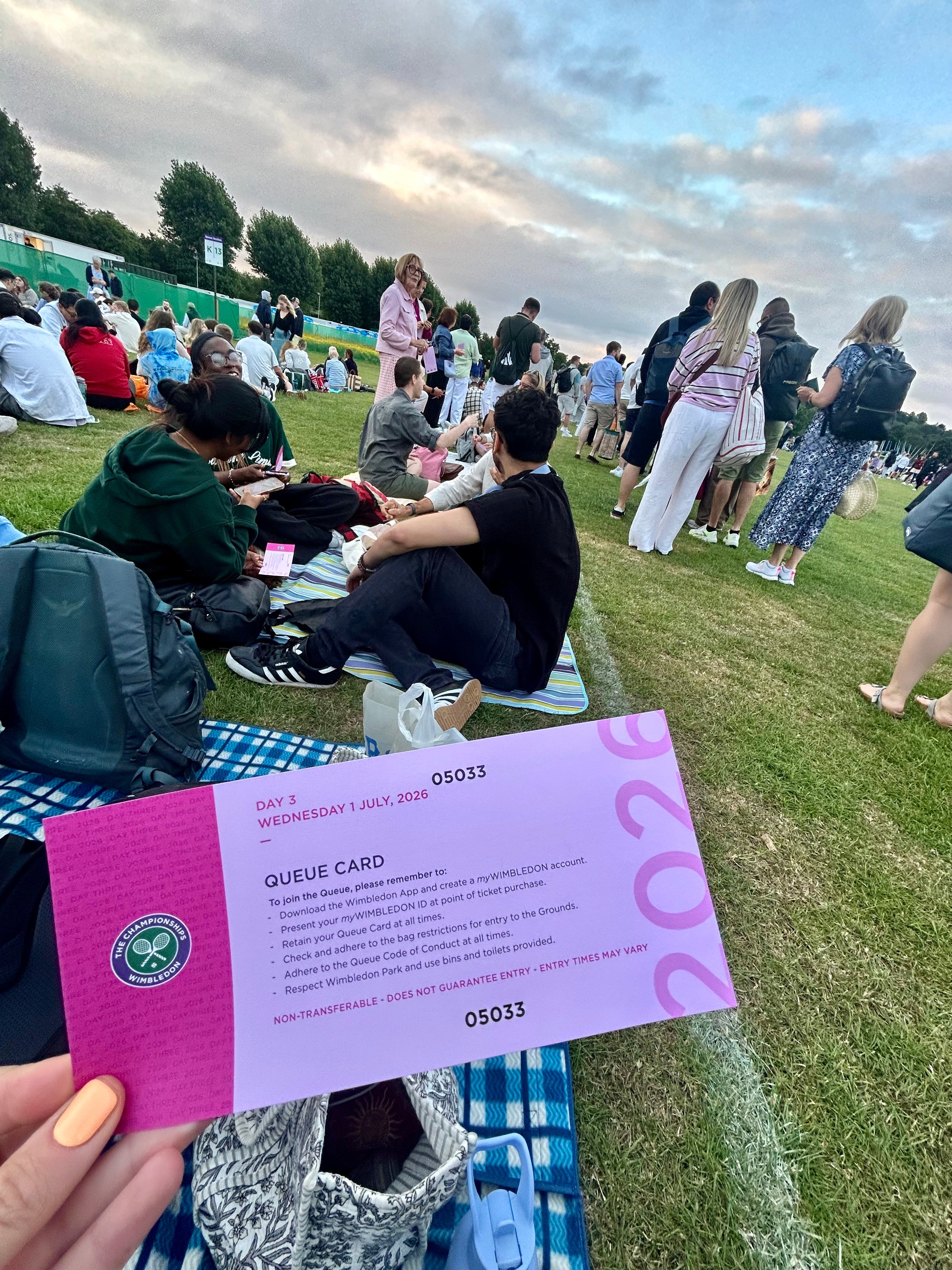 Queue cards ensure that no one loses their place before reaching the Wimbledon gates