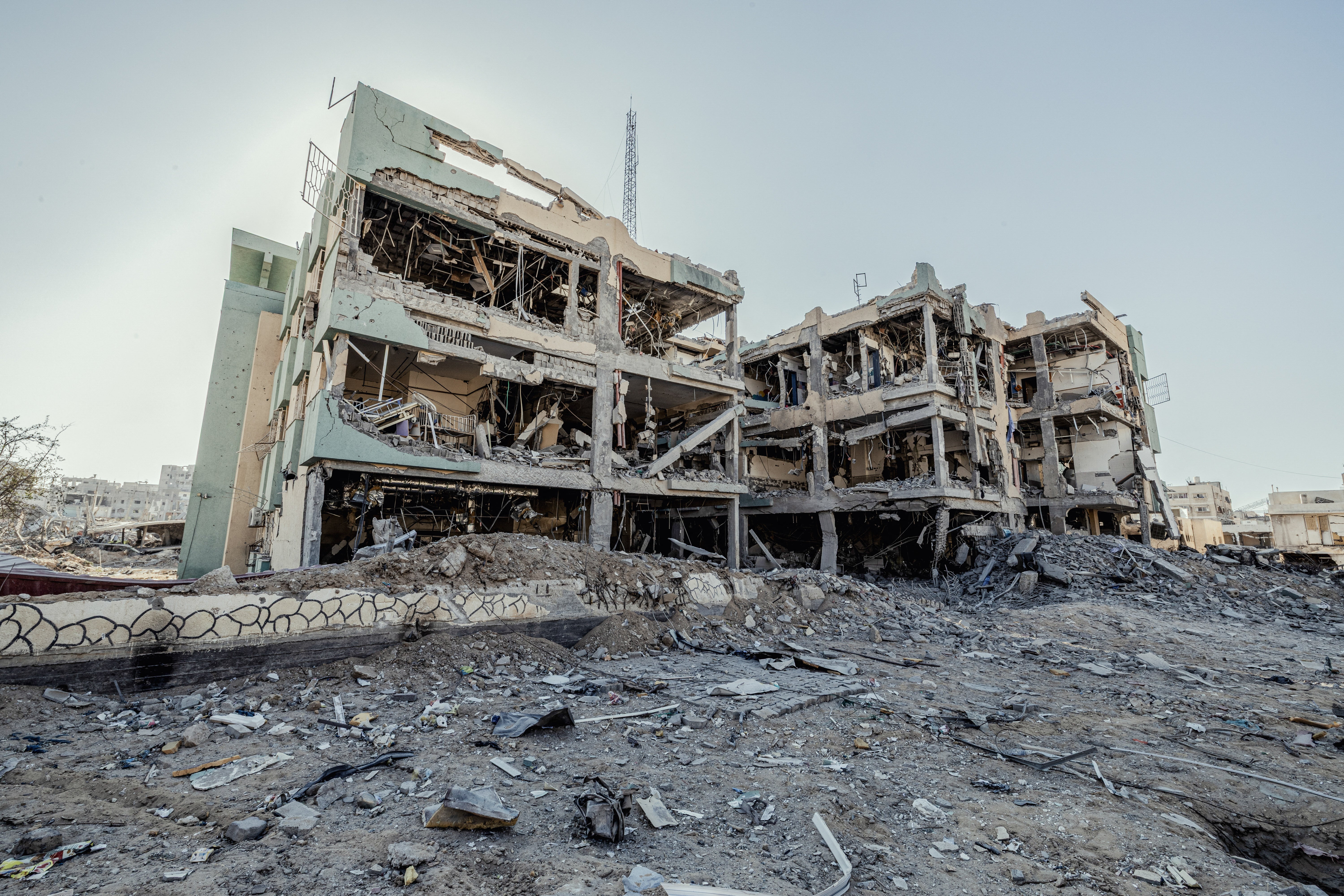 Damaged infrastructure is visible at Rantisi Children's Hospital in Gaza City, Gaza, on October 15, 2025.