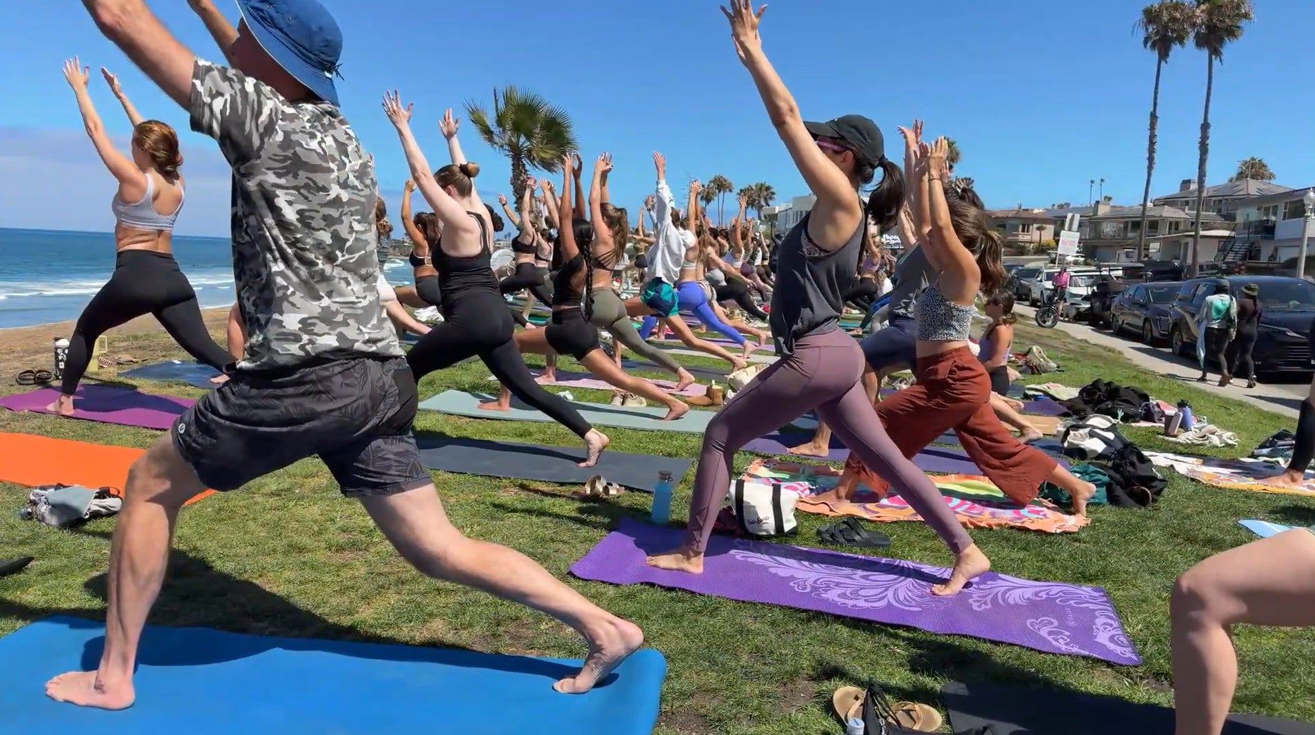 Videos posted on Hubbard's ‘Namasteve Yoga’ page on YouTube show scores of students following his classes as they face the ocean in the Southern California sunshine