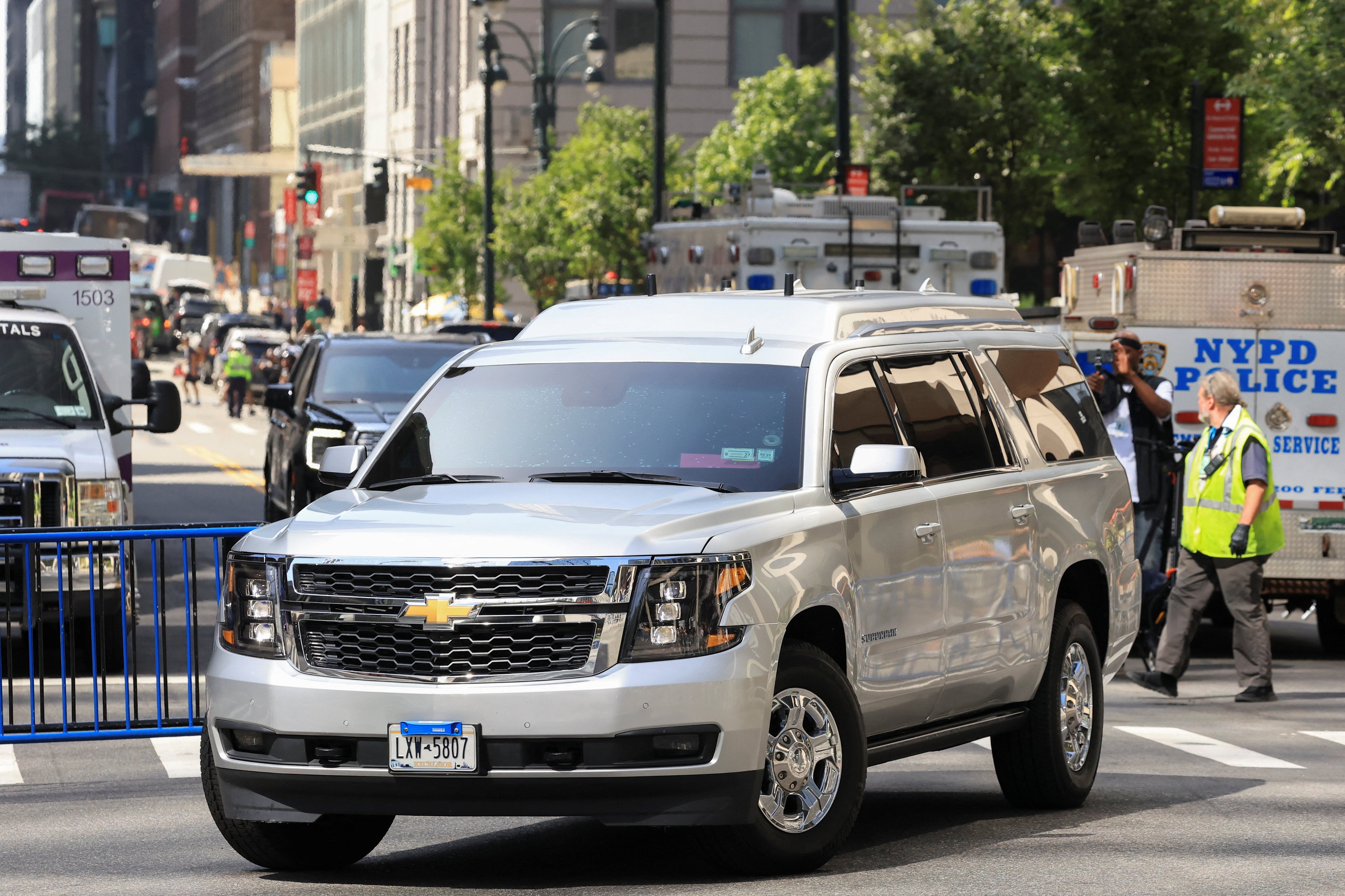 A blacked-out vehicle arrives at Madison Square Garden ahead of the event