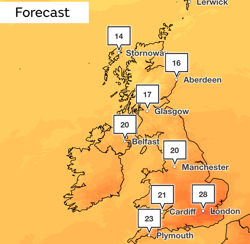 Temperature forecast on Sunday
