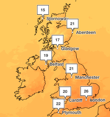 Temperatures will be a hot in the capital but more variable across the country on Saturday