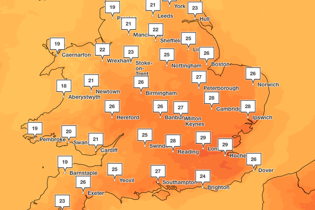 Mapped: Where temperatures will hit 29C in July heatwave – UK Times Mapped: Where temperatures will hit 29C in July heatwave – UK Times