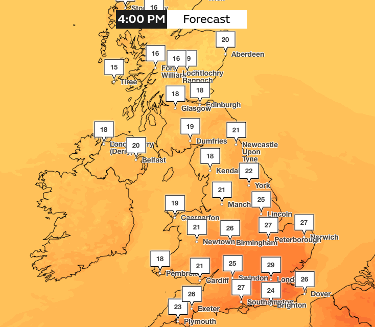The capital will see highs of 29C on Monday